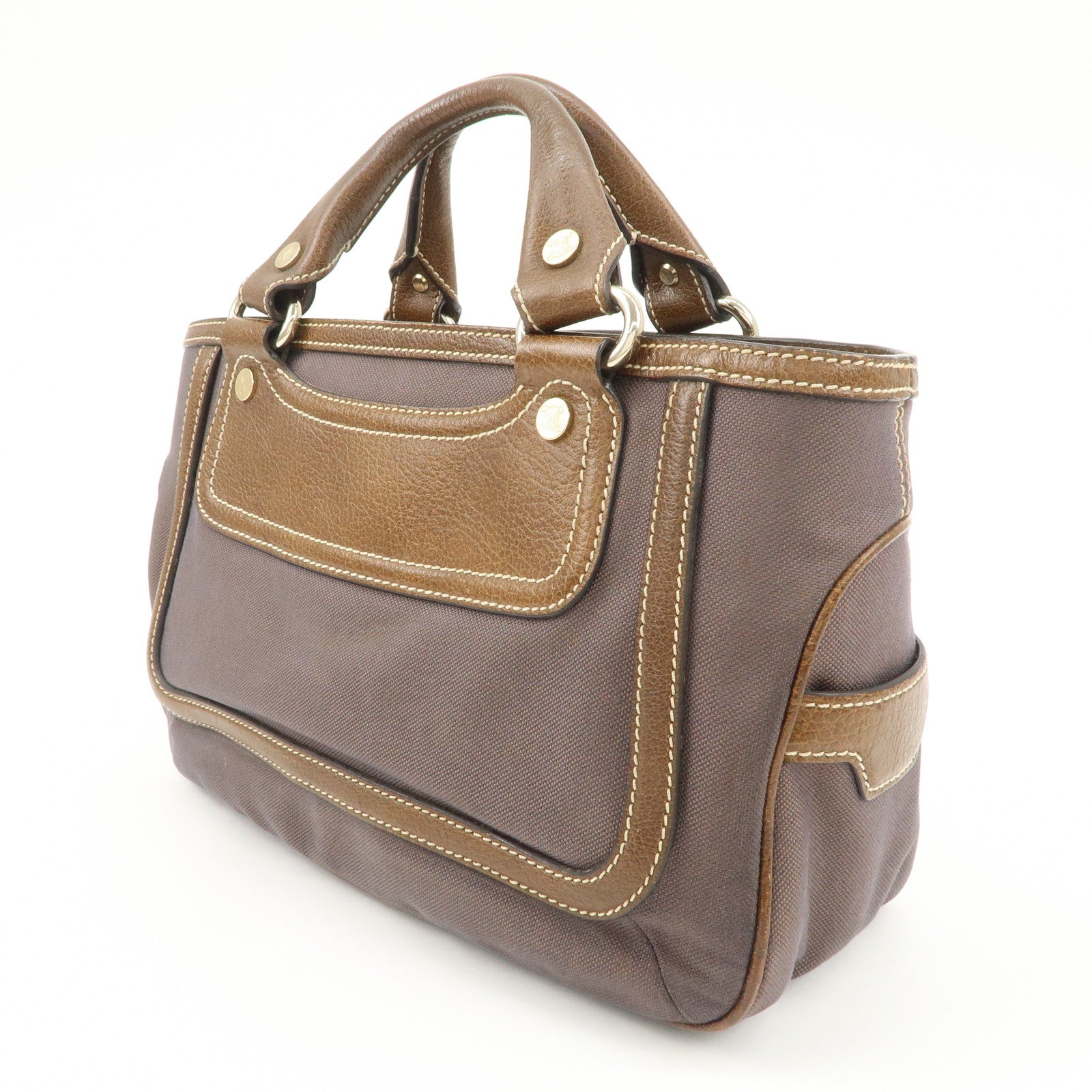 CELINE Macadam Engraved Canvas Leather Boogie Bag Hand Bag Brown Used