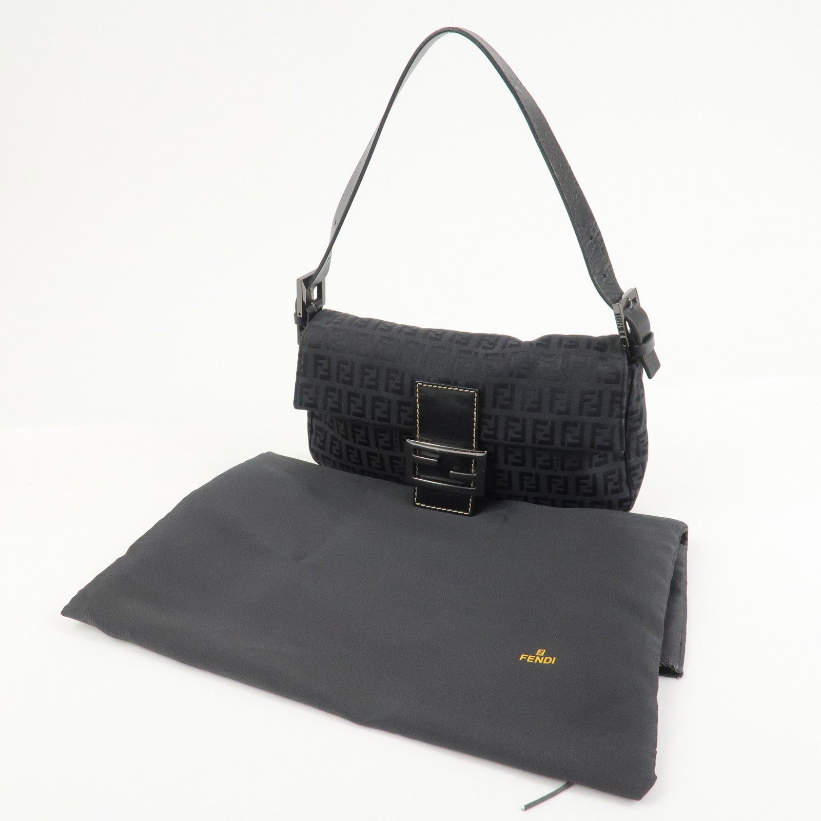 FENDI Mamma Baguette Zucchino Canvas Leather Shoulder Bag 8BR000