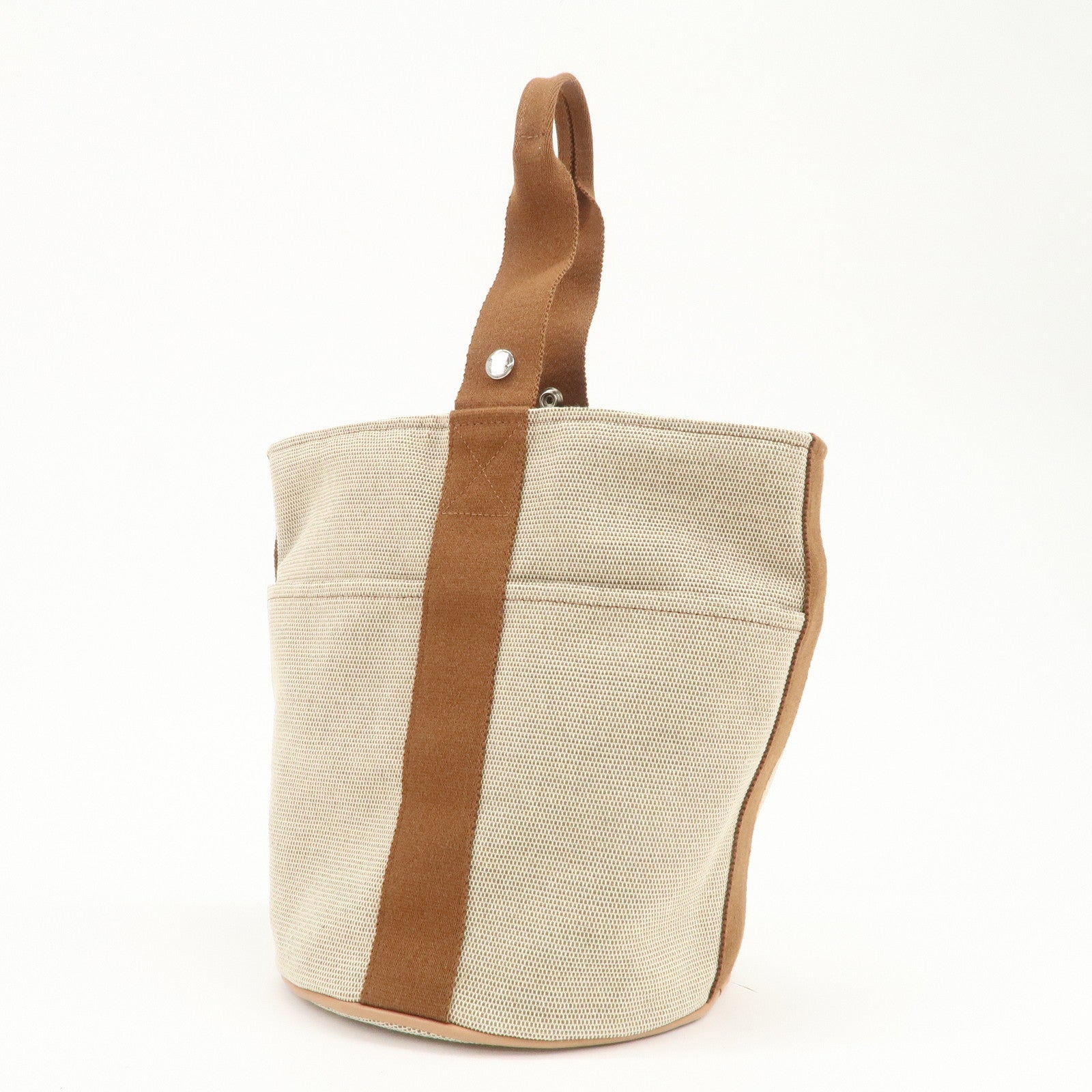 HERMES Saxo MM Toile H Hand Bag Bucket Bag Ivory Brown