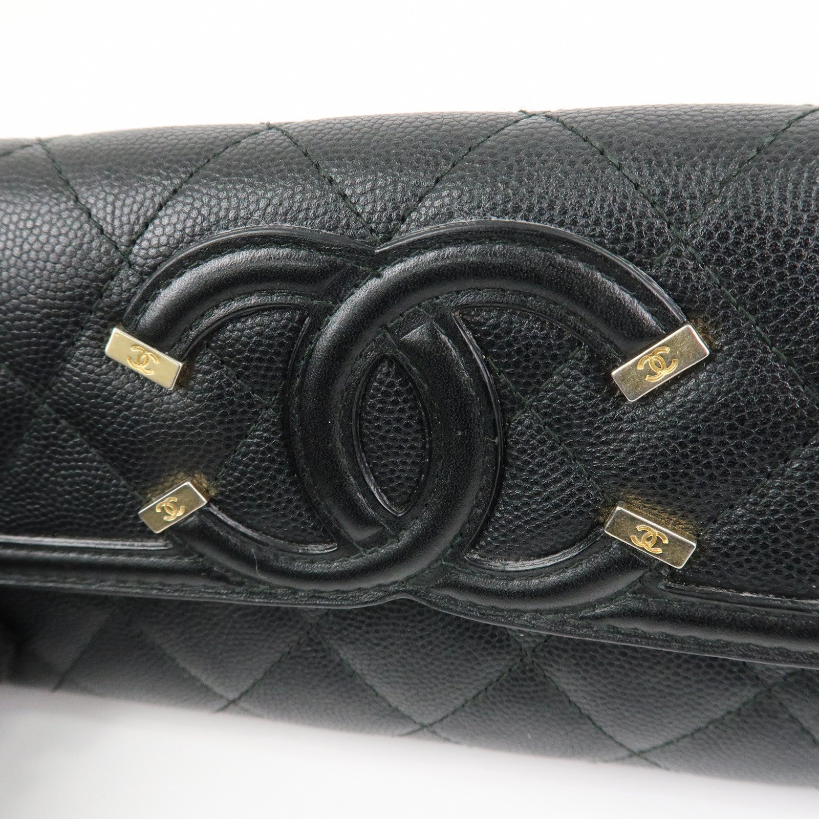 CHANEL Matelasse Caviar Skin CC Filigree Long Wallet Black A84448 Used