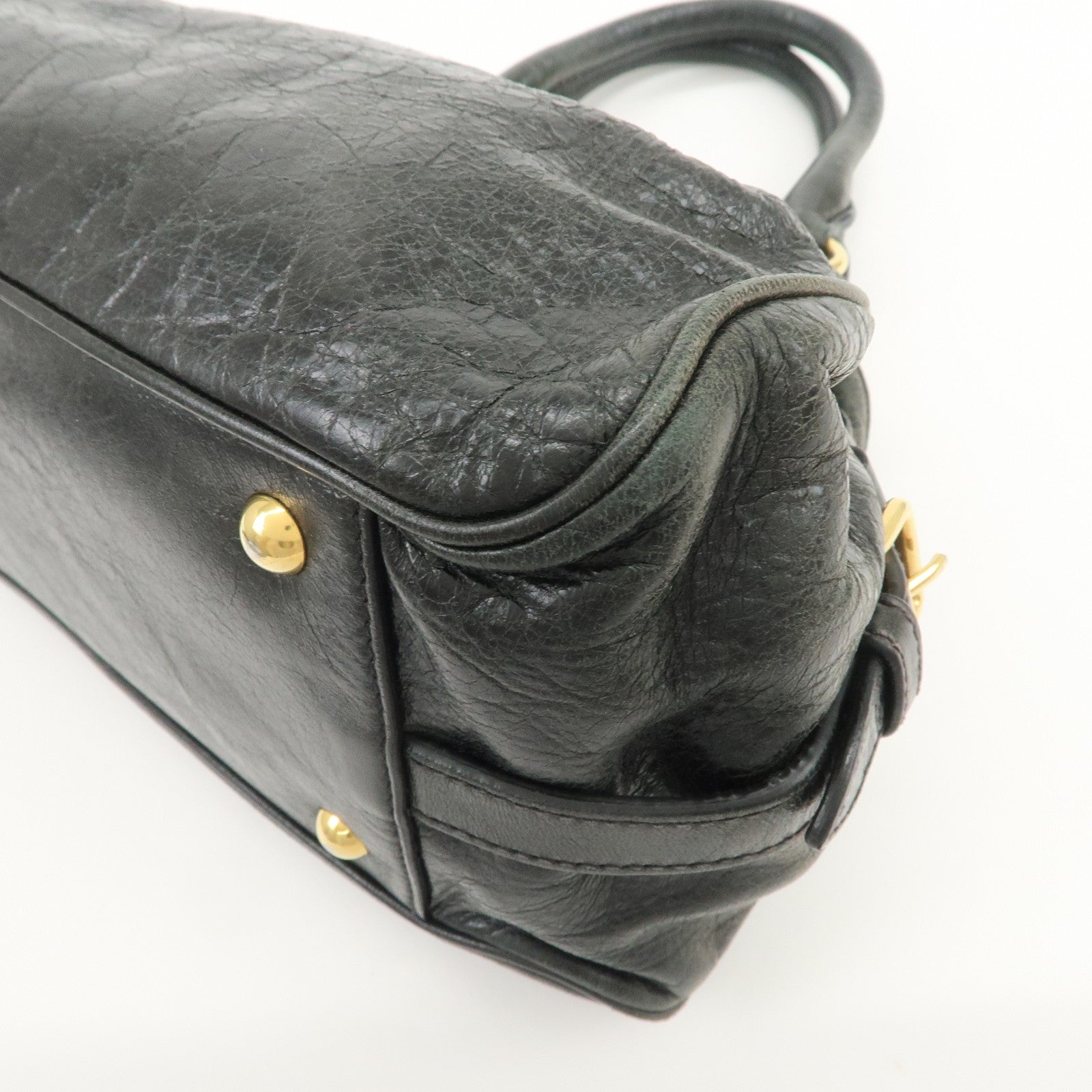 MIU MIU Logo Leather 2Way Bag Hand Bag Shoulder Bag Black