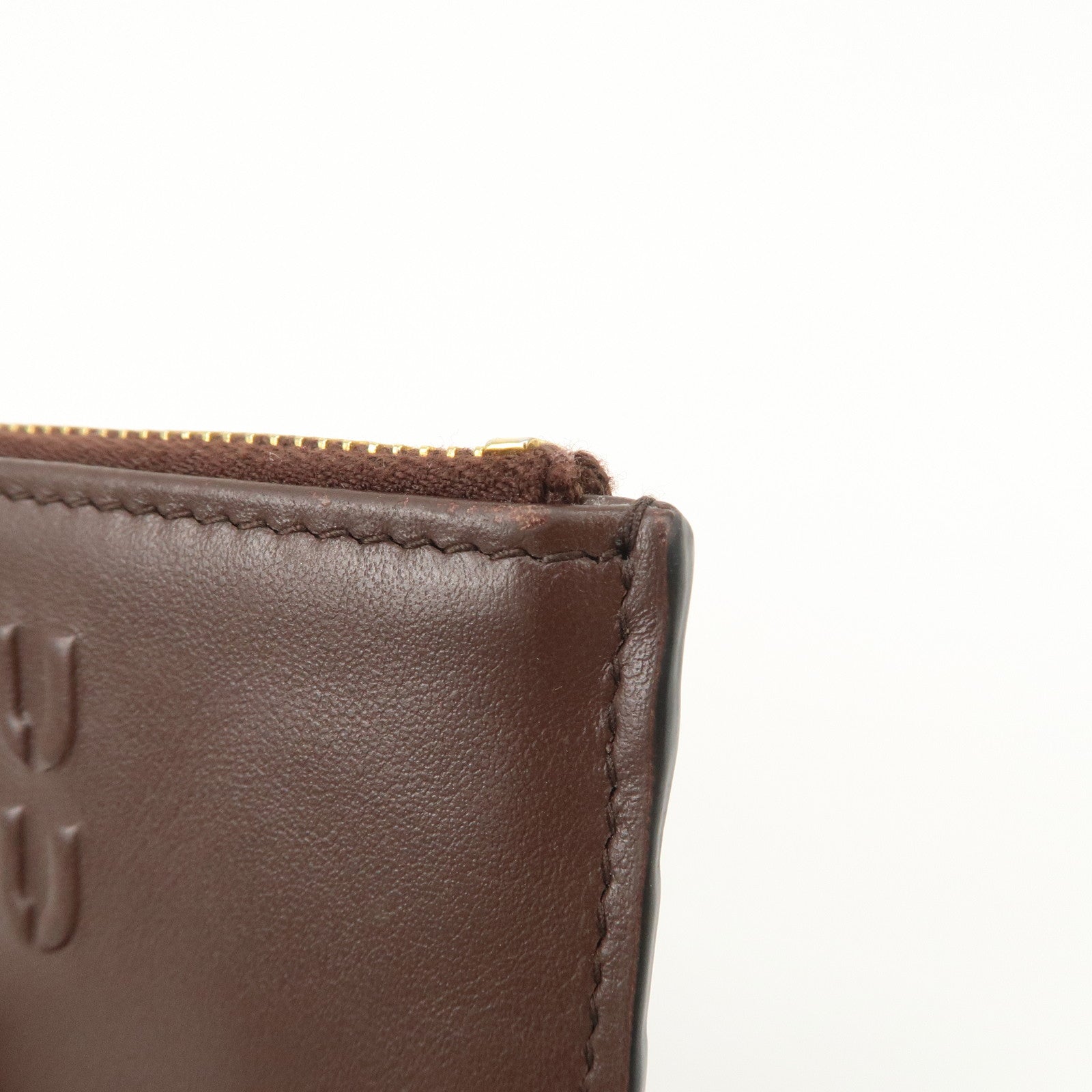 MIU MIU LOGO Leather Coin Case Card Case Brown Used