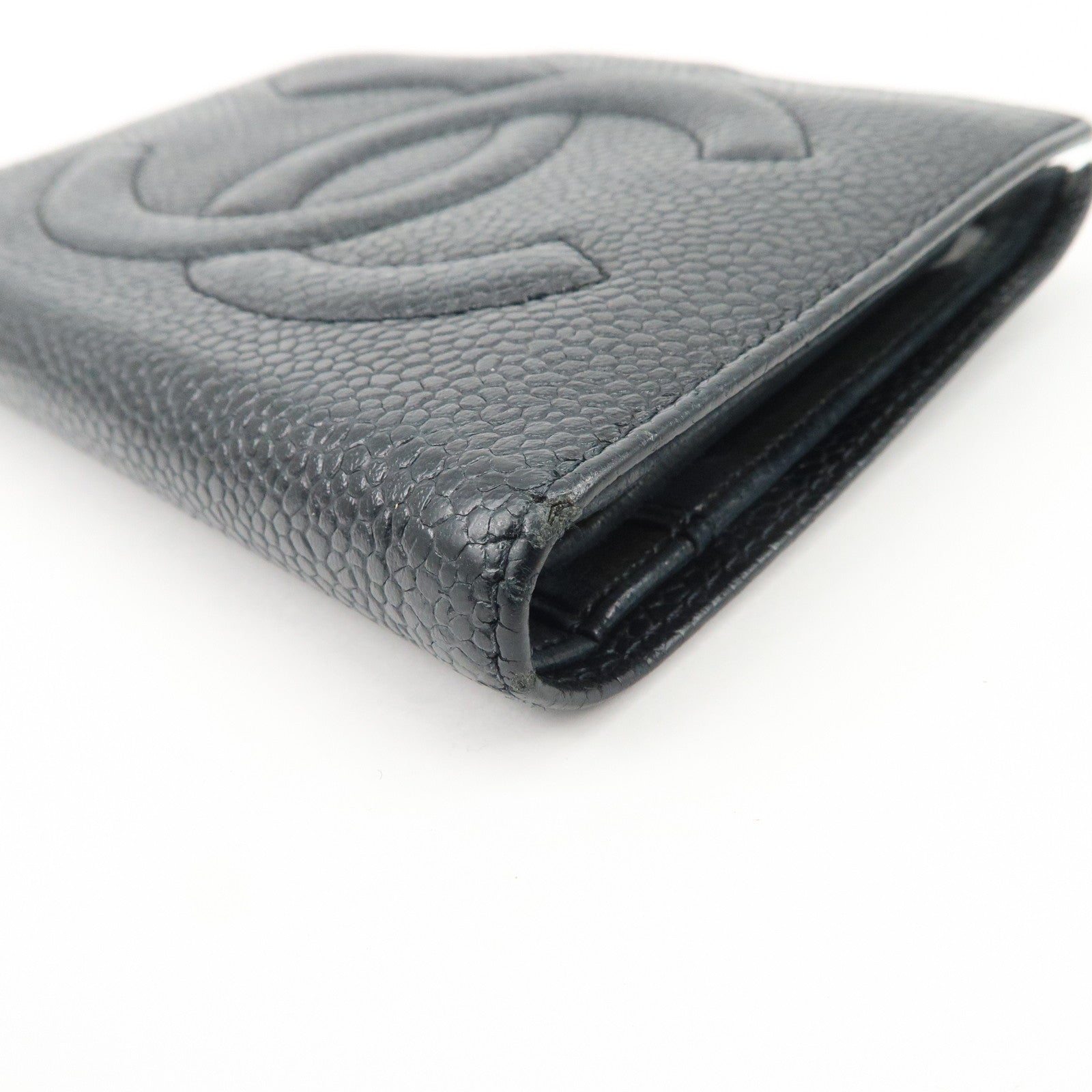 CHANEL COCO Mark Caviarskin Leather Bi-fold Wallet Black