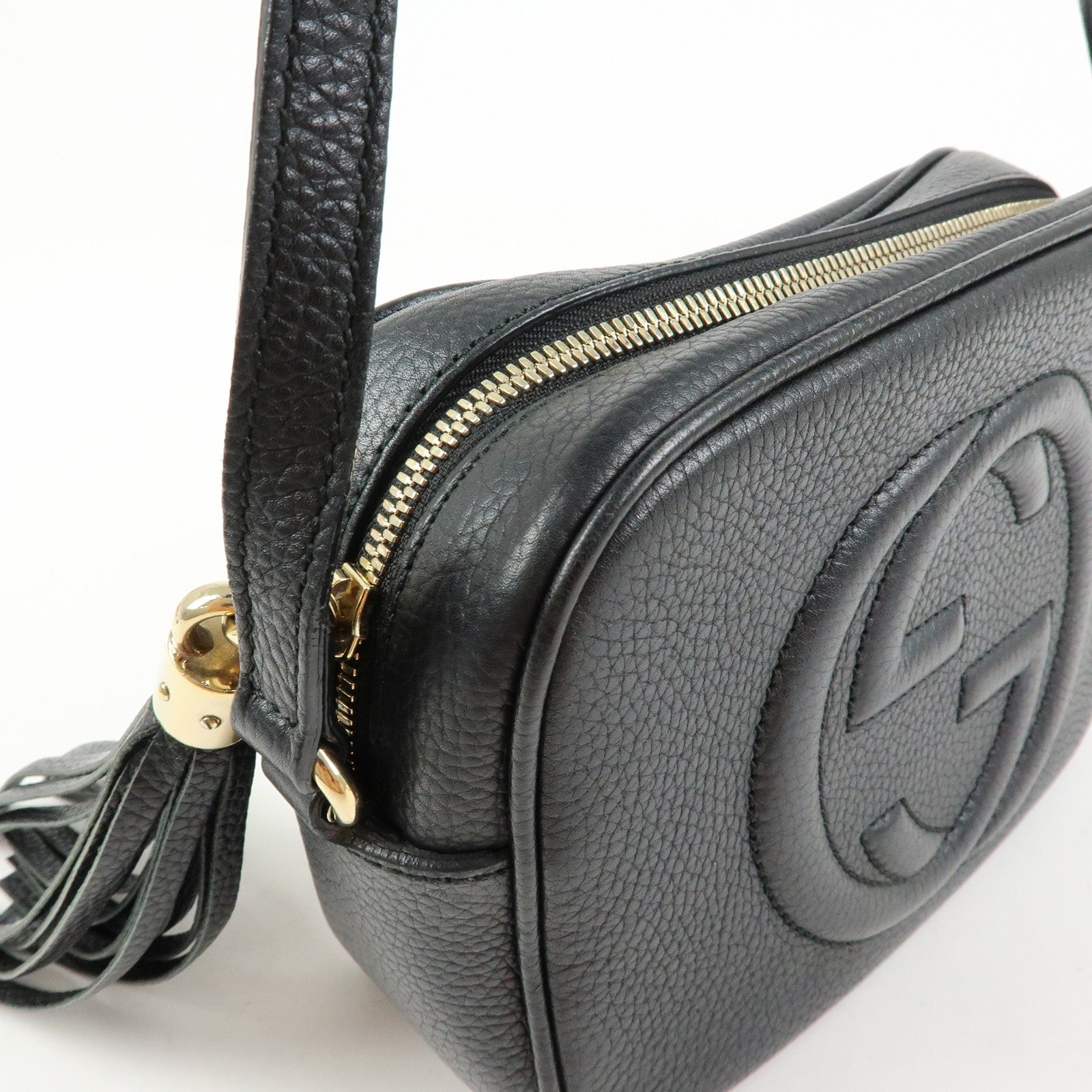 GUCCI SOHO Interlocking G Leather Shoulder Bag Black 308364