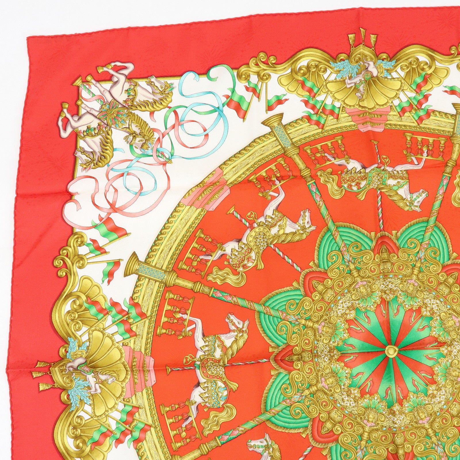 HERMES Carre 90 Silk 100% Scarf LUNA PARK Red Gold