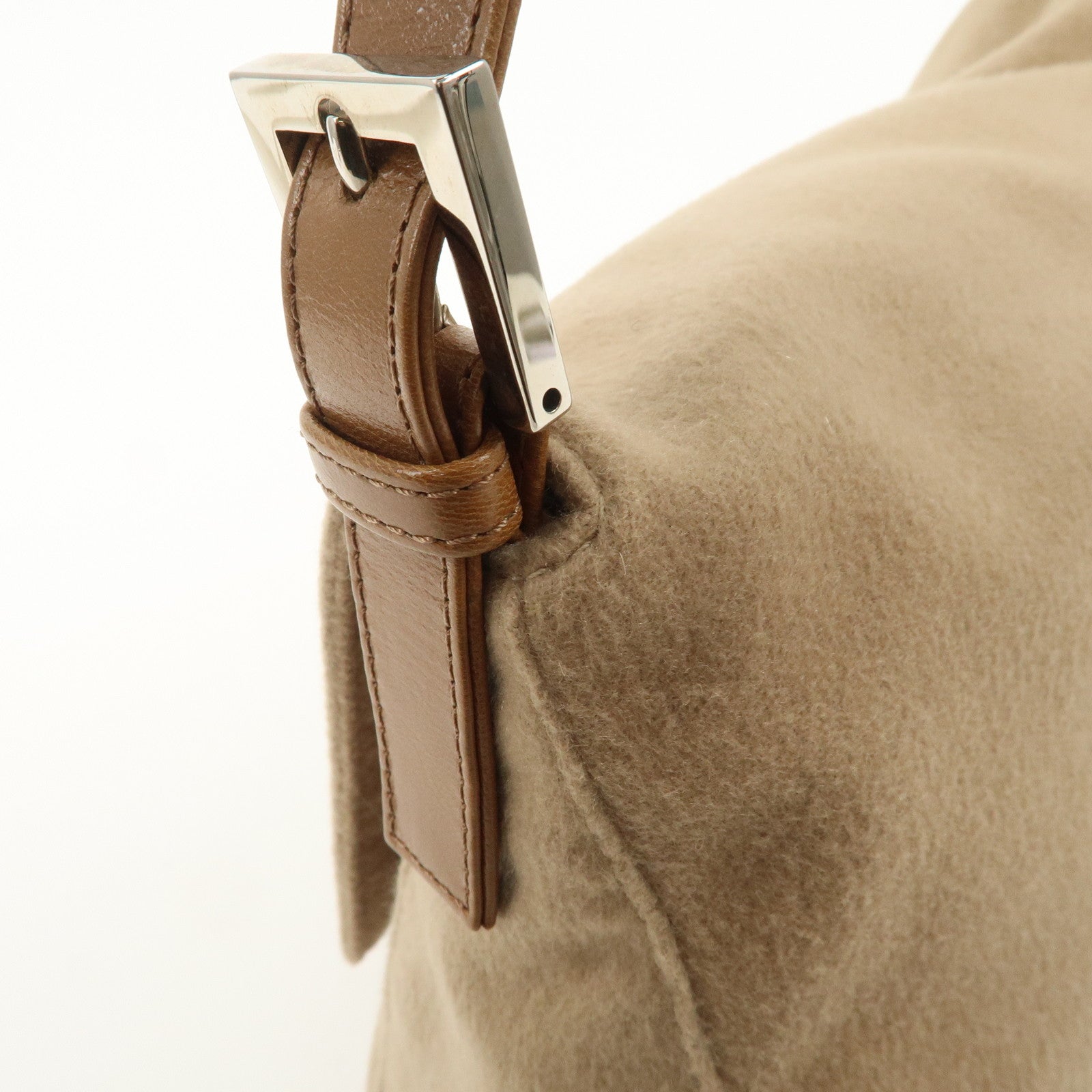 FENDI Zucca Mamma Baguette Wool Shoulder Bag Black Brown 26325