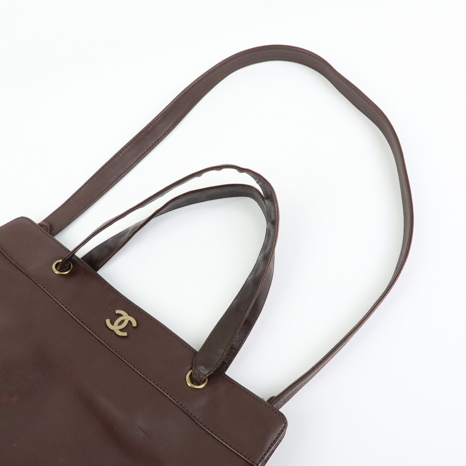 CHANEL COCO Mark Calf Leather 2WAY Bag Tote Bag Brown