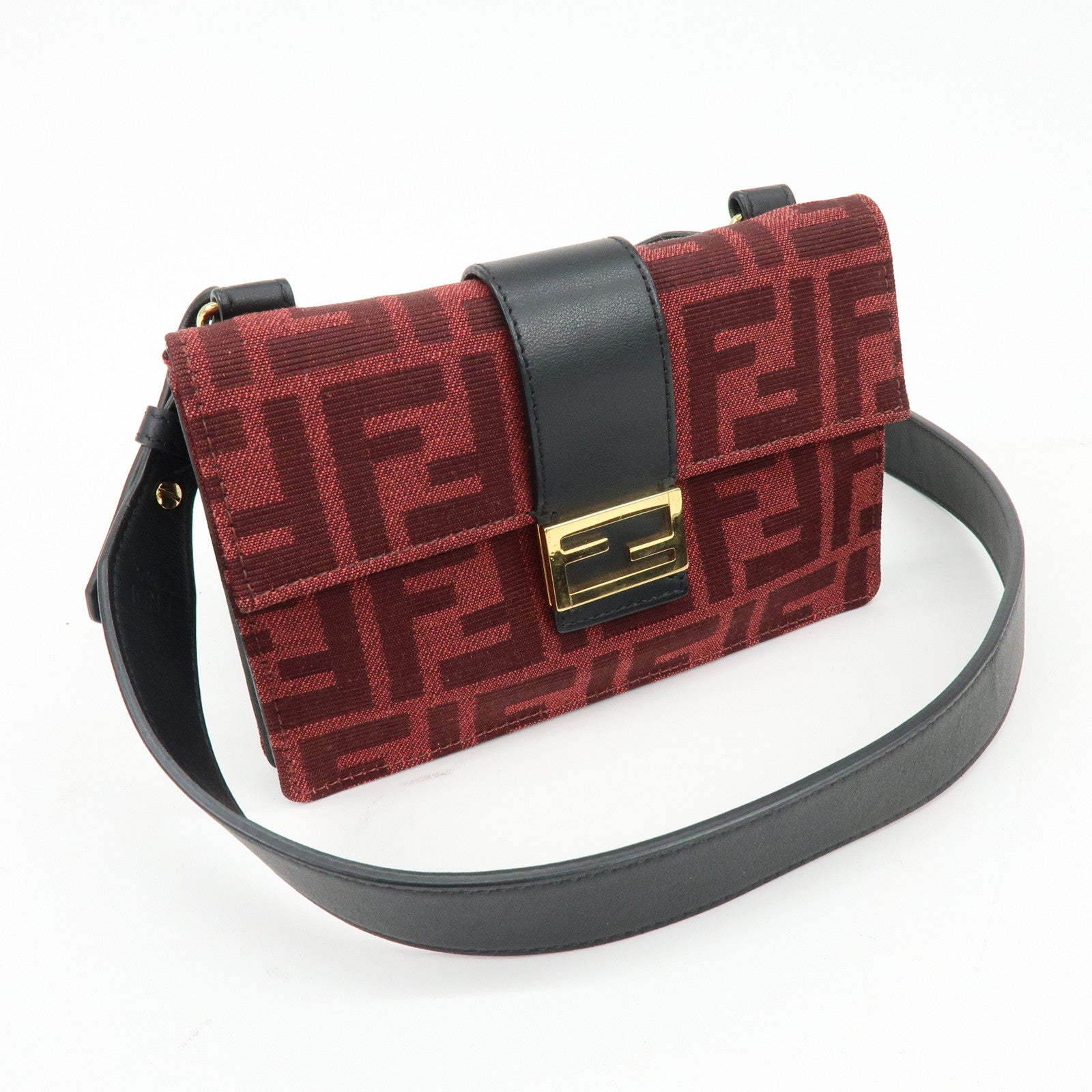 FENDI Zucca Canvas Leather 2Way Shoulder Bag Waist Bag Red 7M0295