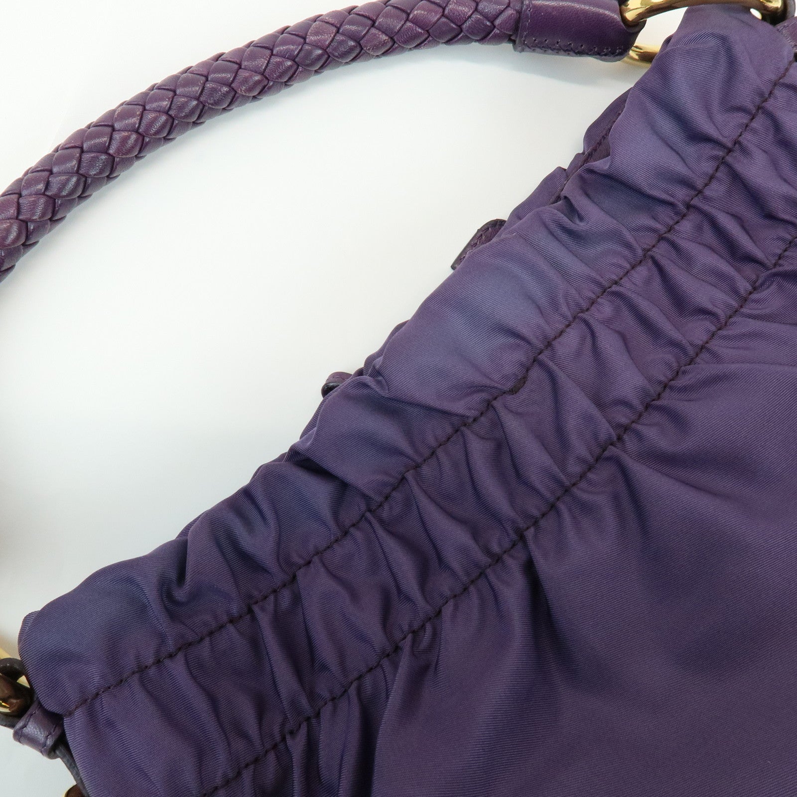 PRADA Ribbon Nylon Leather Shoulder Bag Hand Bag Purple BR4237