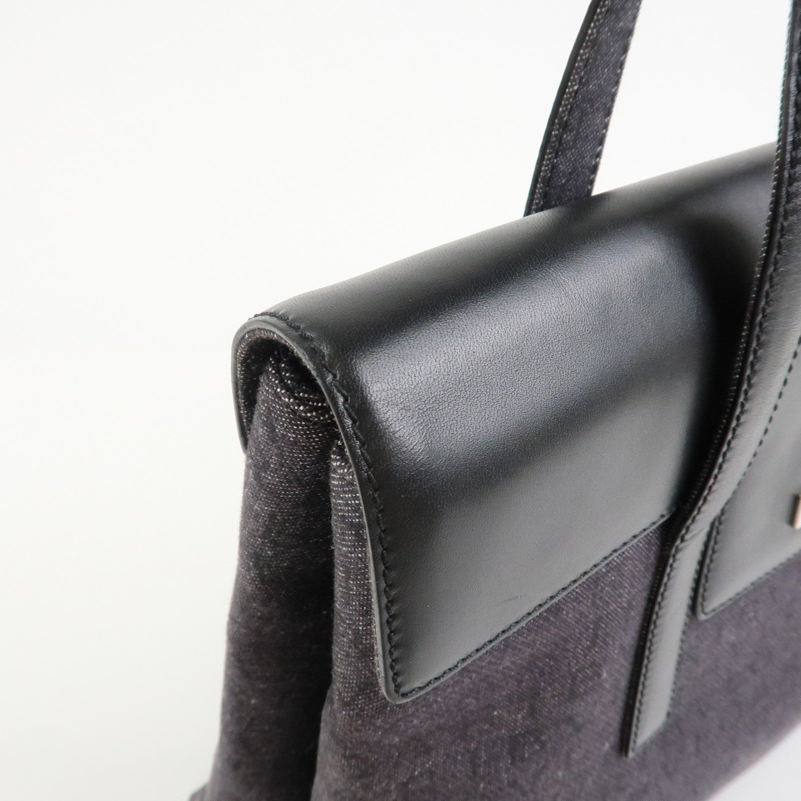BVLGARI Logo Mania Canvas Leather Tote Bag Hand Bag Black