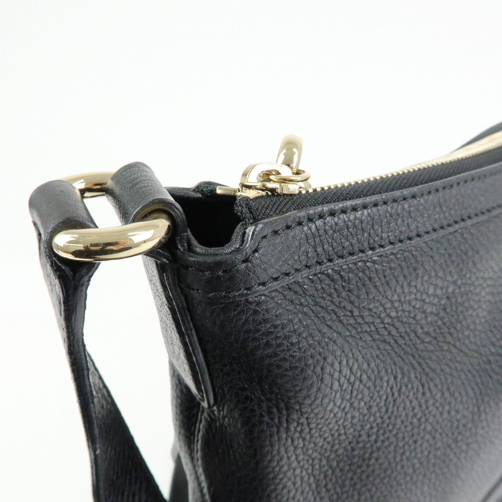 GUCCI Interlocking G Leather Shoulder Bag Fringe Black 295175