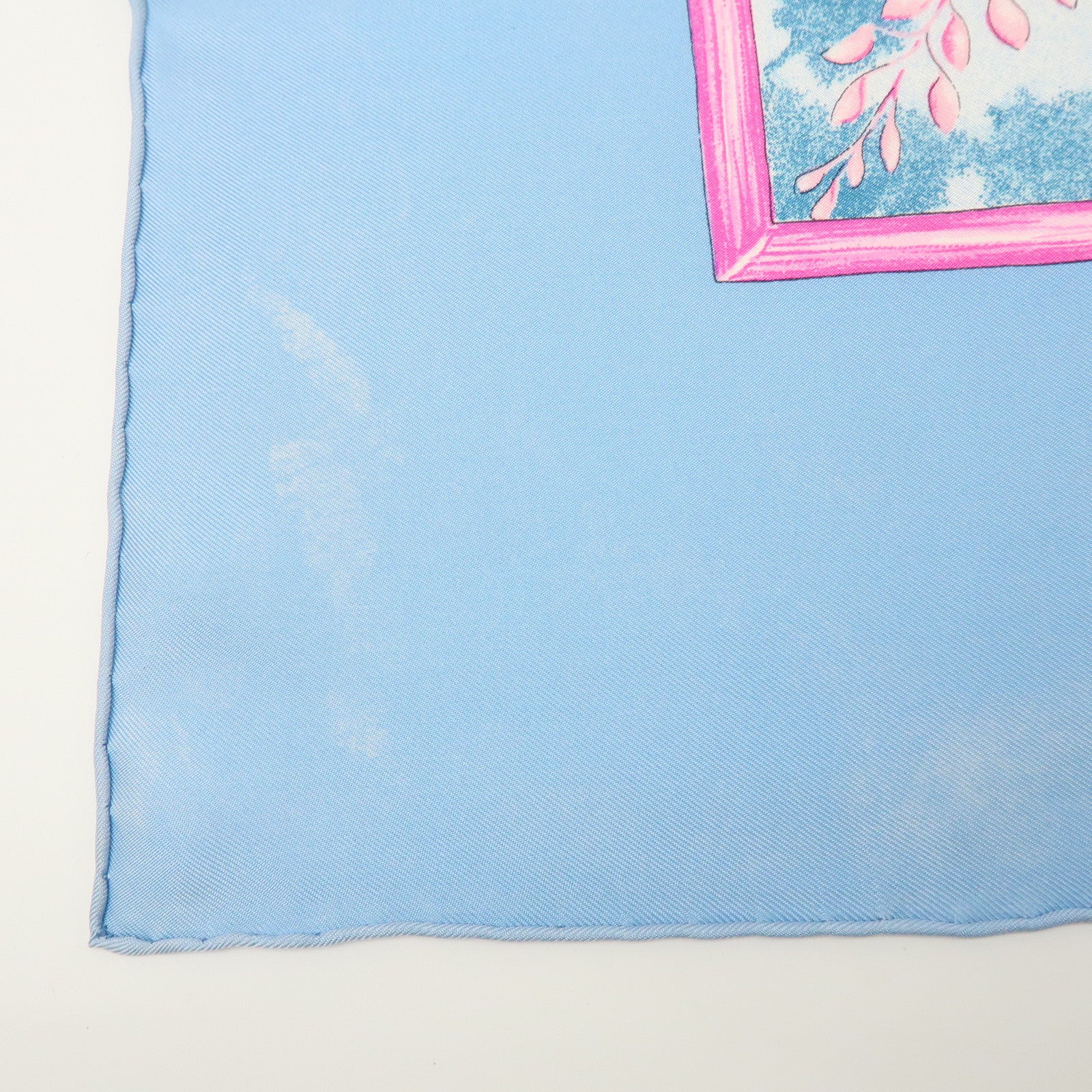HERMES Carre 90 Silk 100% Scarf GIVERNY Light Blue Pink