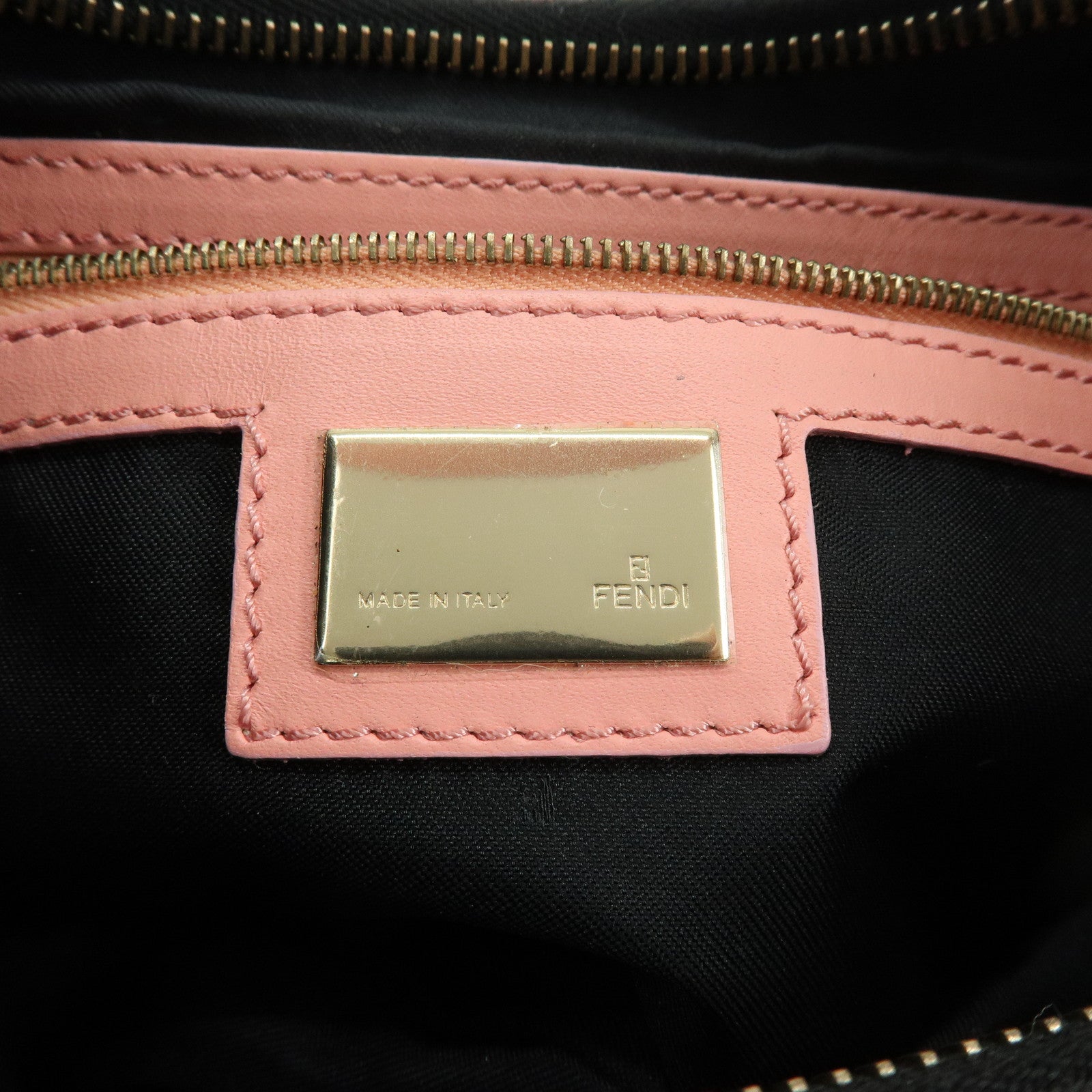 FENDI Zucchino Canvas Leather Shoulder Bag Black Pink 8BR020