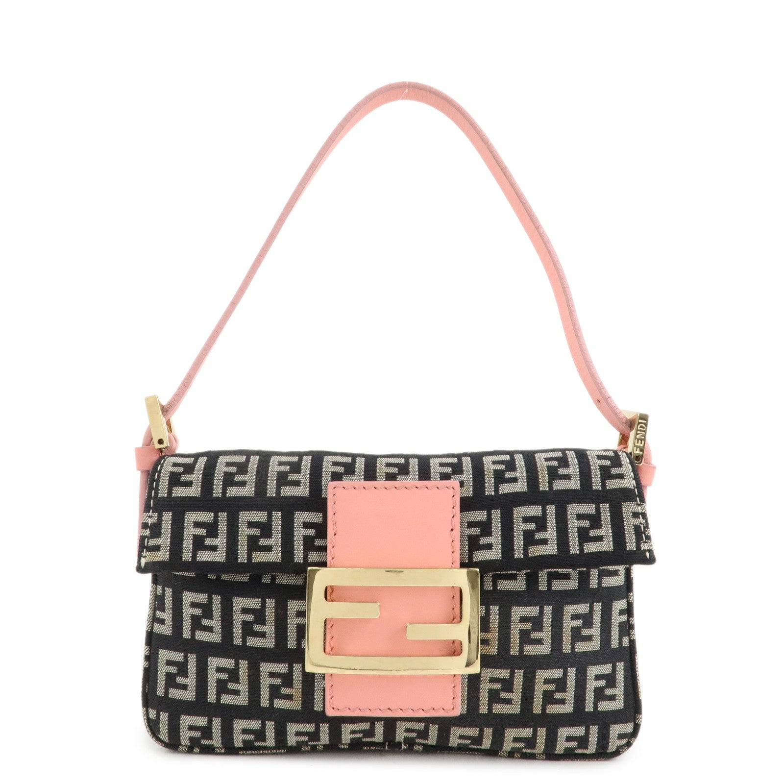 FENDI Small Mamma Baguette Zucchino Canvas Leather Hand Bag 8BK005 Used
