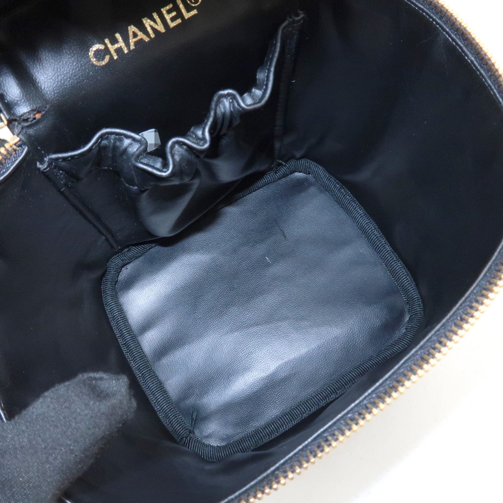CHANEL Bicolore Lamb Skin Vanity Bag Hand Bag Makeup Bag A01619