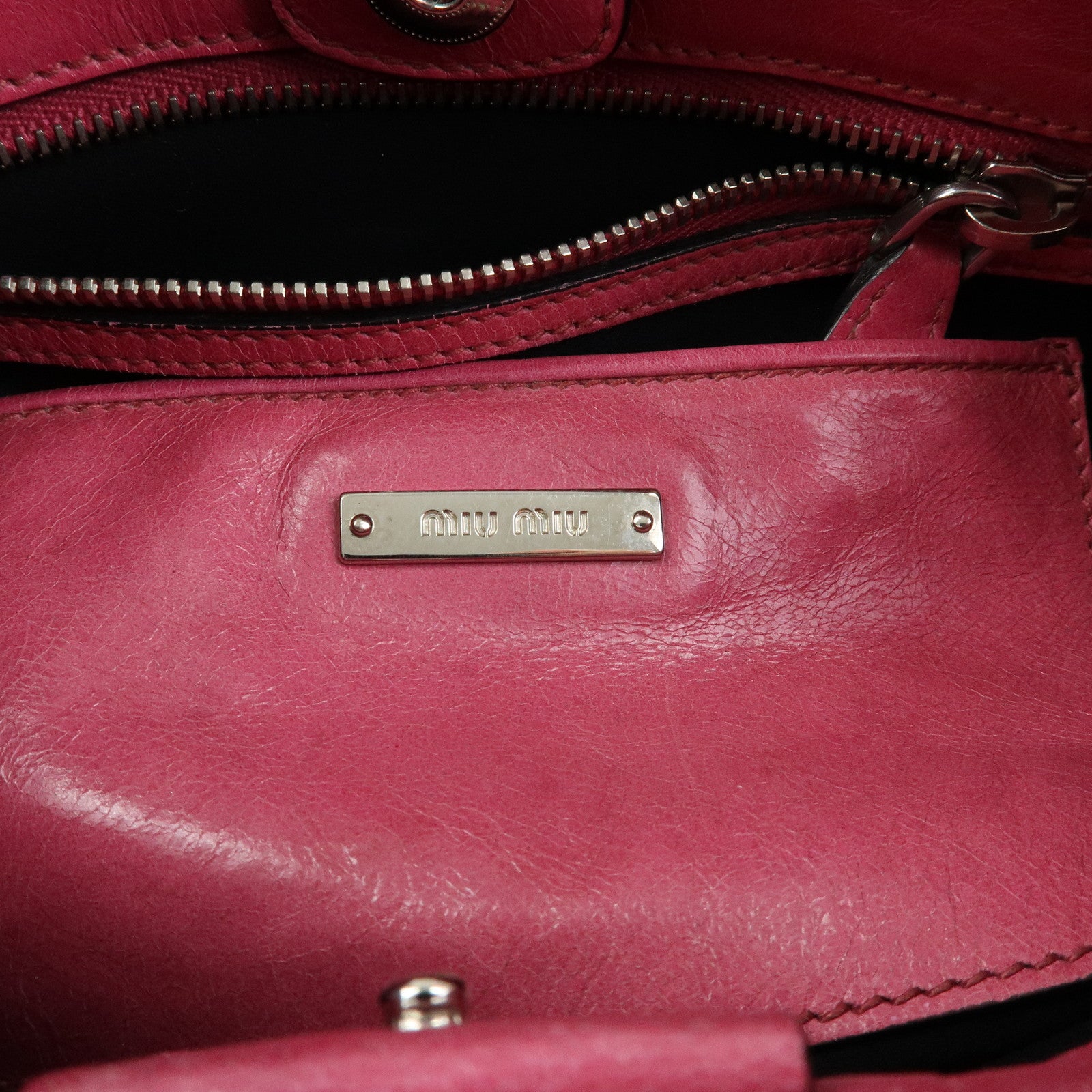 MIU MIU Vitello Lux 2Way Ribbon Motif Bag Hand Bag Pink RN0955