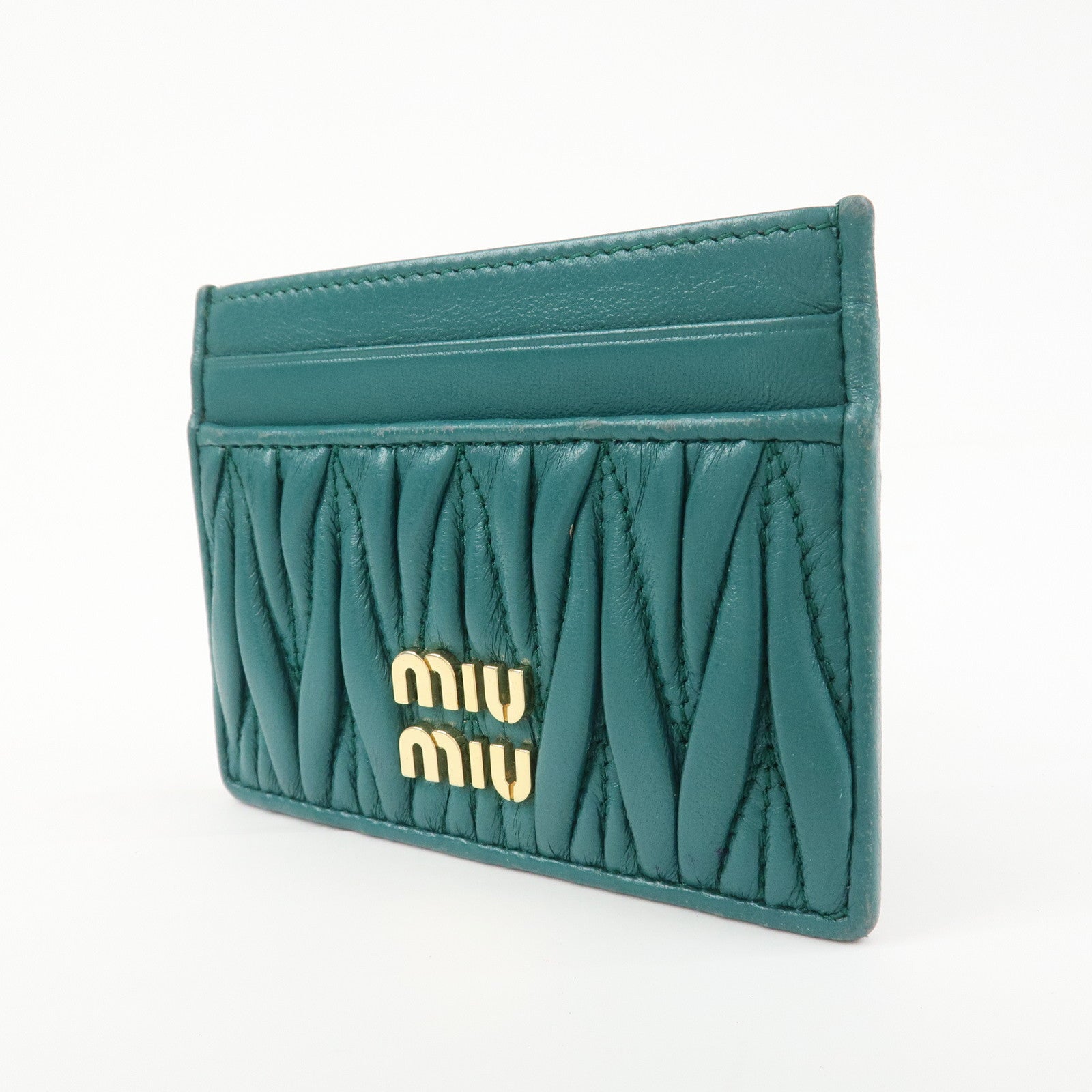 MIU MIU Matelasse Leather Card Case Card Holder Green 5MC076