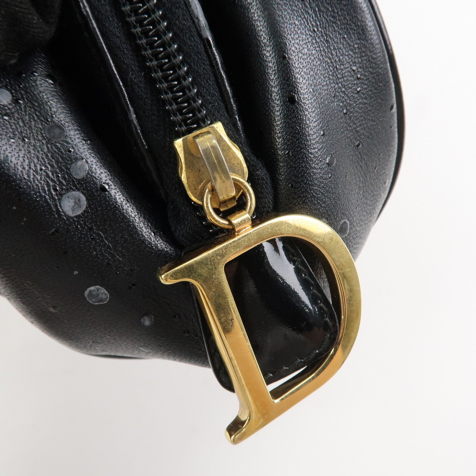 Christian Dior Leather Patent Leather Shoulder Bag Hand Bag Black