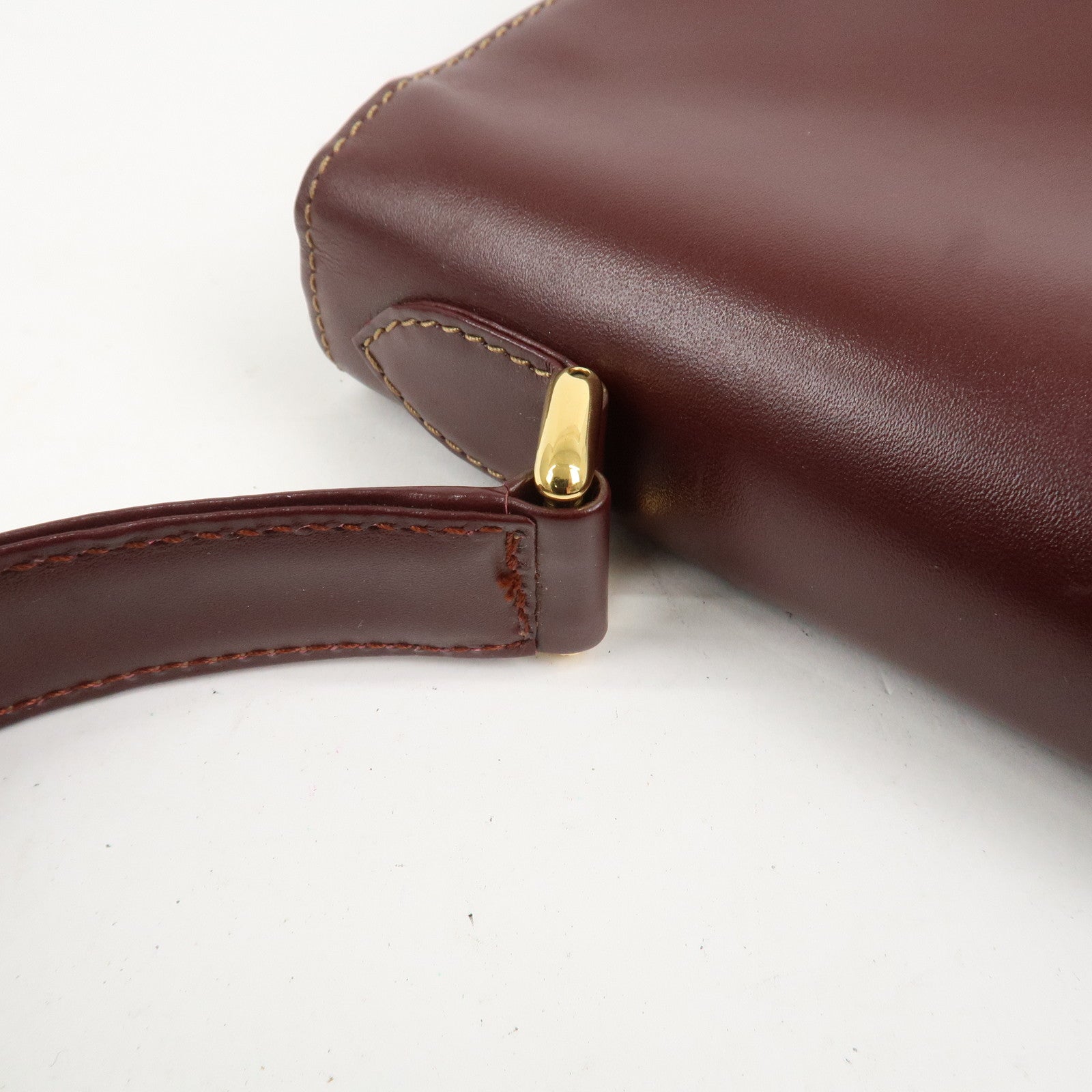 Cartier Must Line Leather Hand Bag Bordeaux Gold HDW