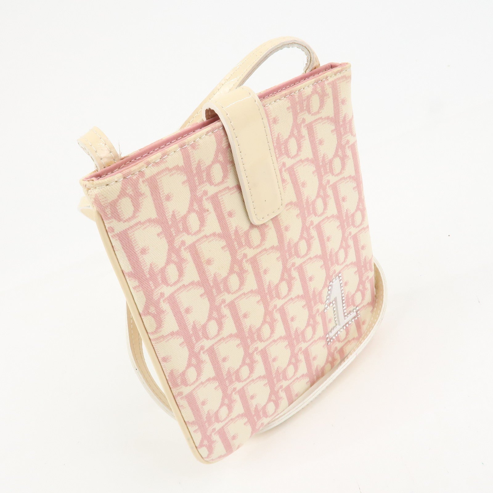 Christian Dior Trotter Girly Canvas PVC Shoulder Bag Pink Ivory