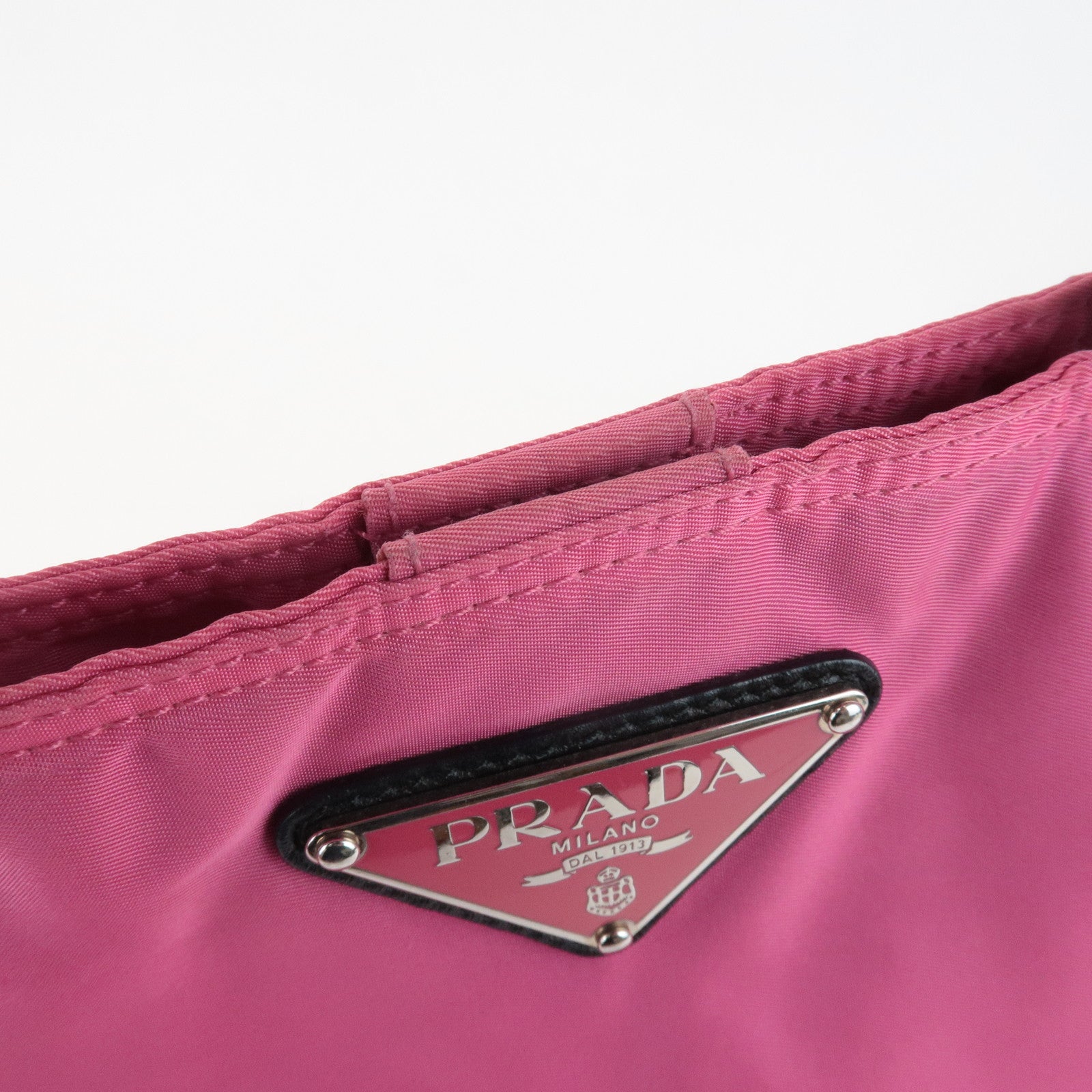 PRADA Triangle Logo Leather Nylon 2Way Bag Tote Bag Pink Black