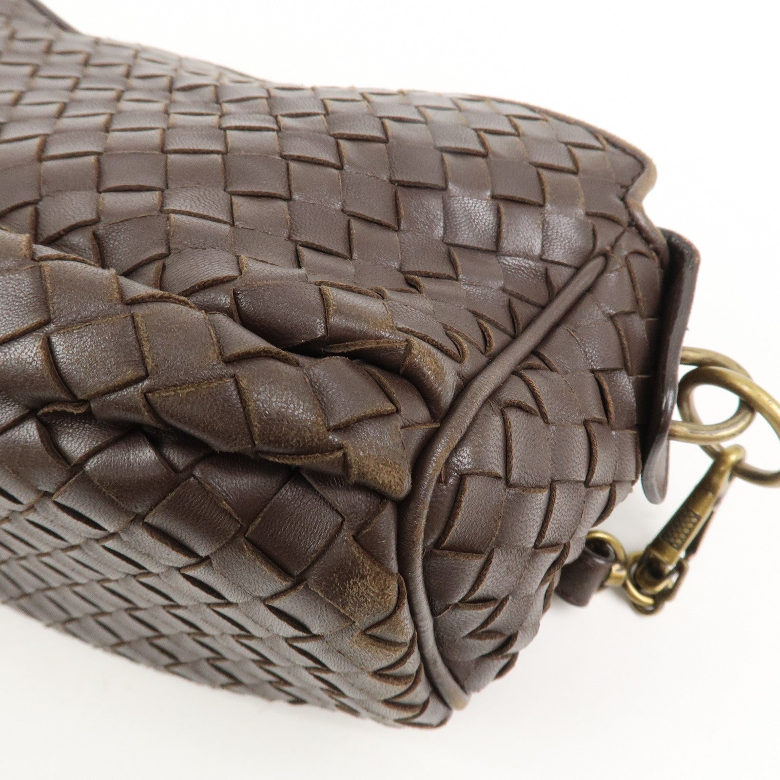 BOTTEGA VENETA Logo Intrecciato Leather Shoulder Bag Brown