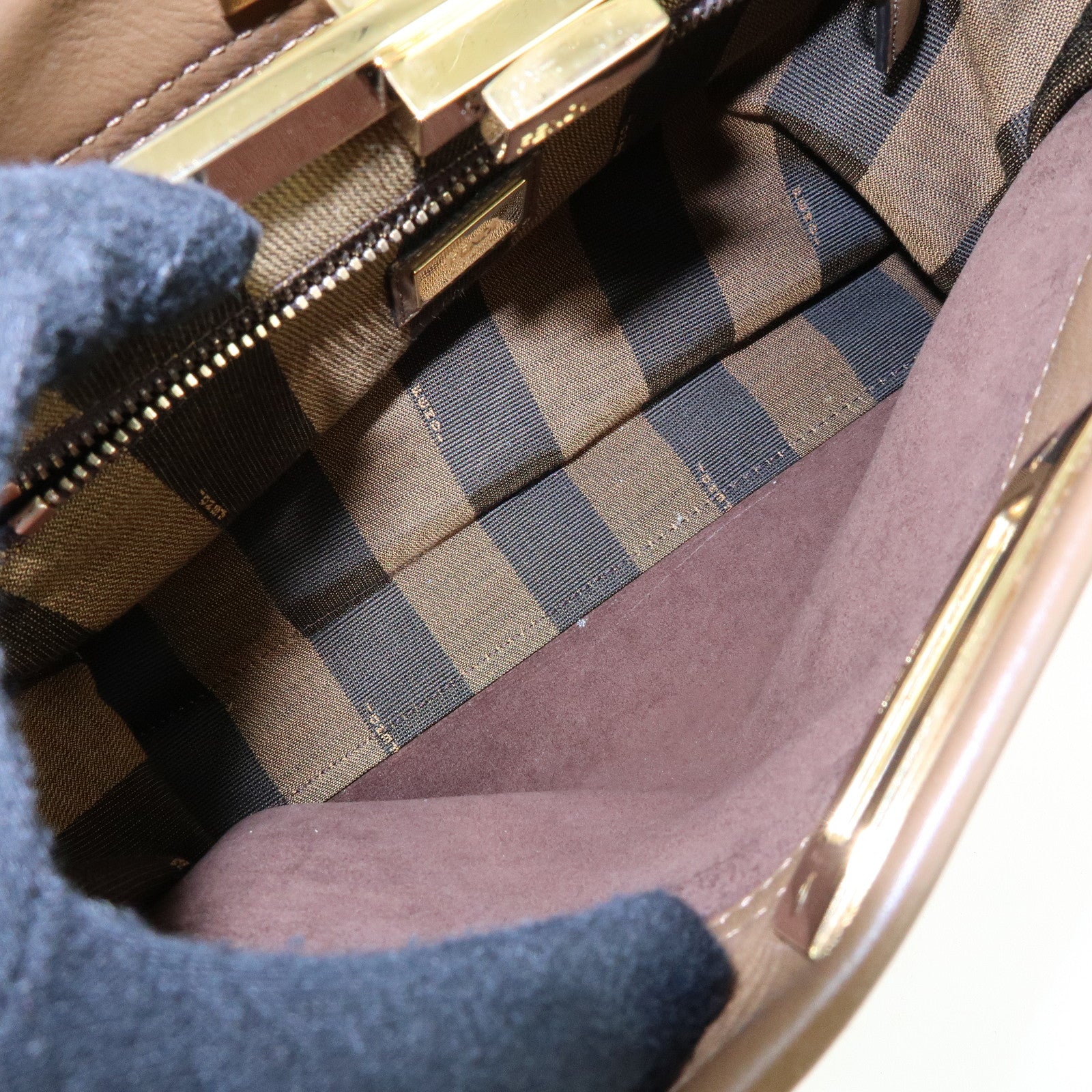 FENDI Peekaboo Leather 2Way Bag Hand Shoulder Bag Brown 8BN290