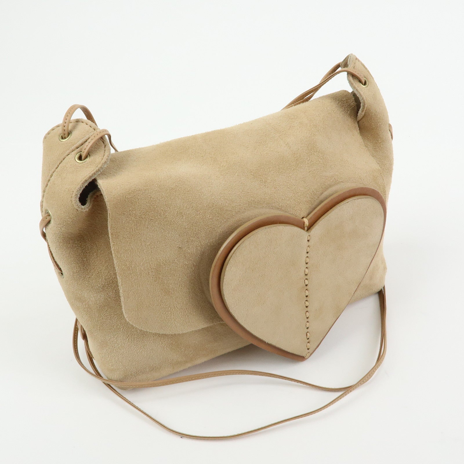 GUCCI Heart Suede Leather Shoulder Bag Beige 95107