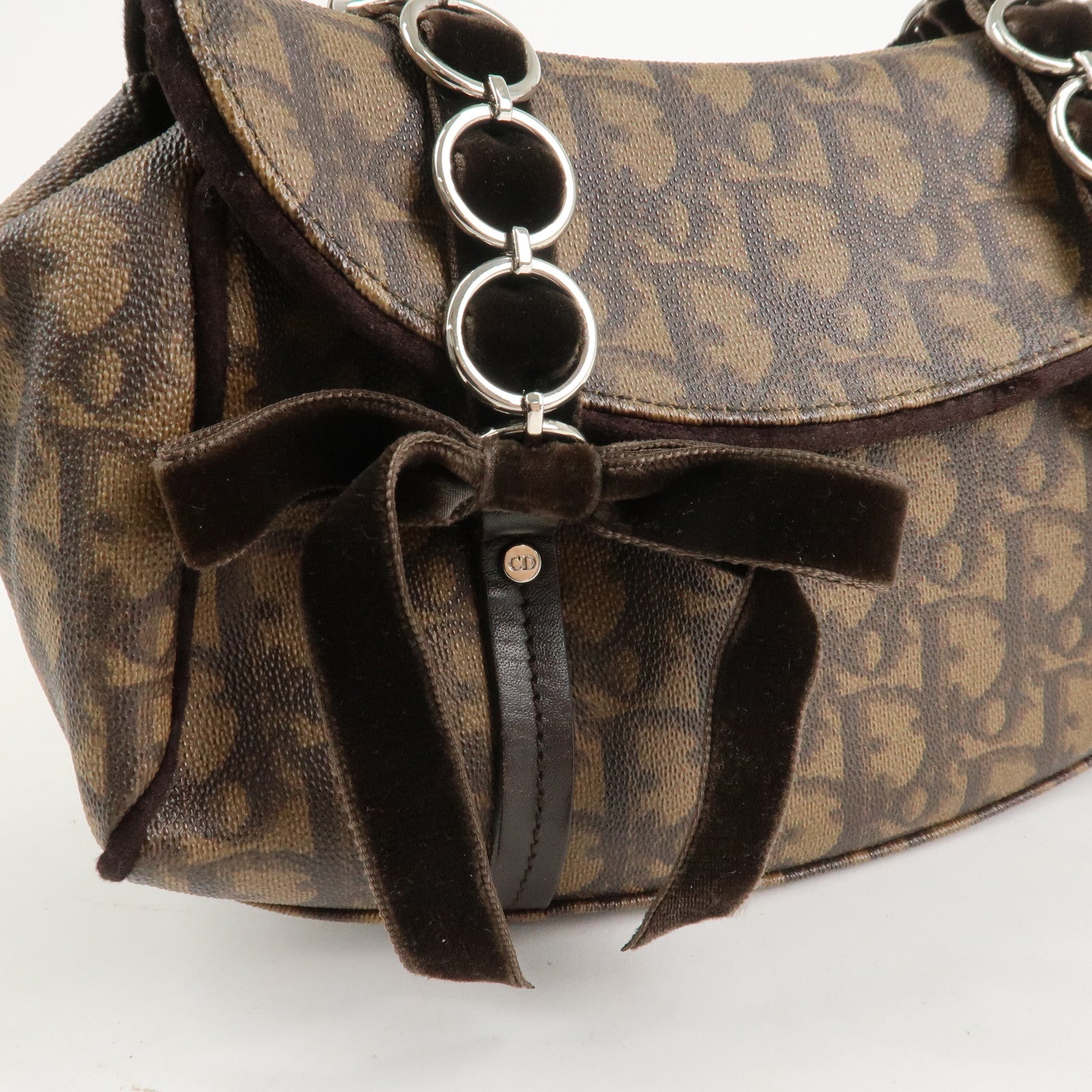 Christian Dior Trotter Romantic PVC Suede Hand Bag Brown