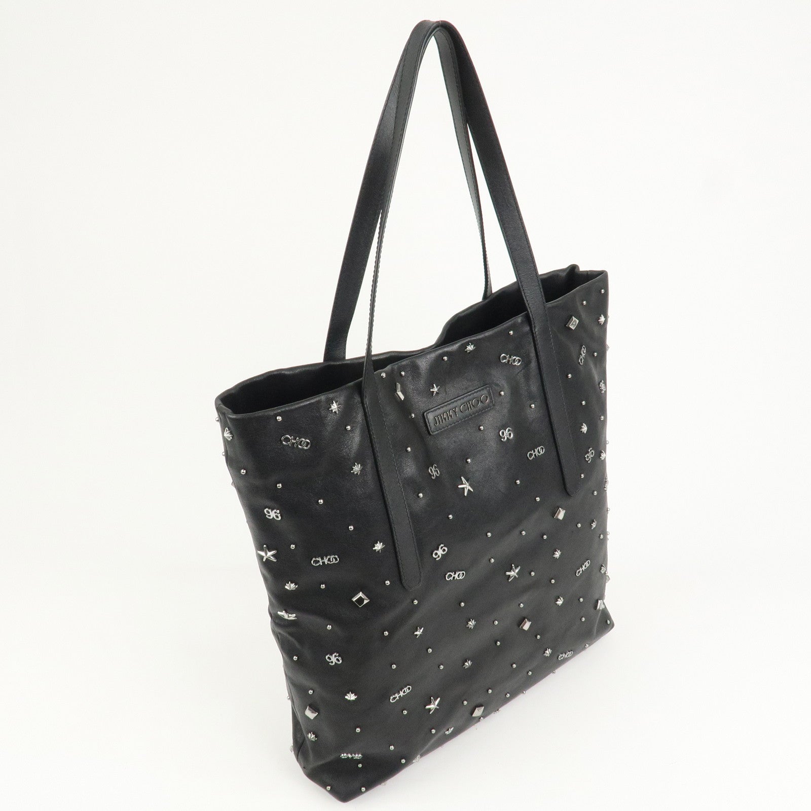 JIMMY CHOO Pimlico Leather N/S Tote Bag Shoulder Bag Studs Black