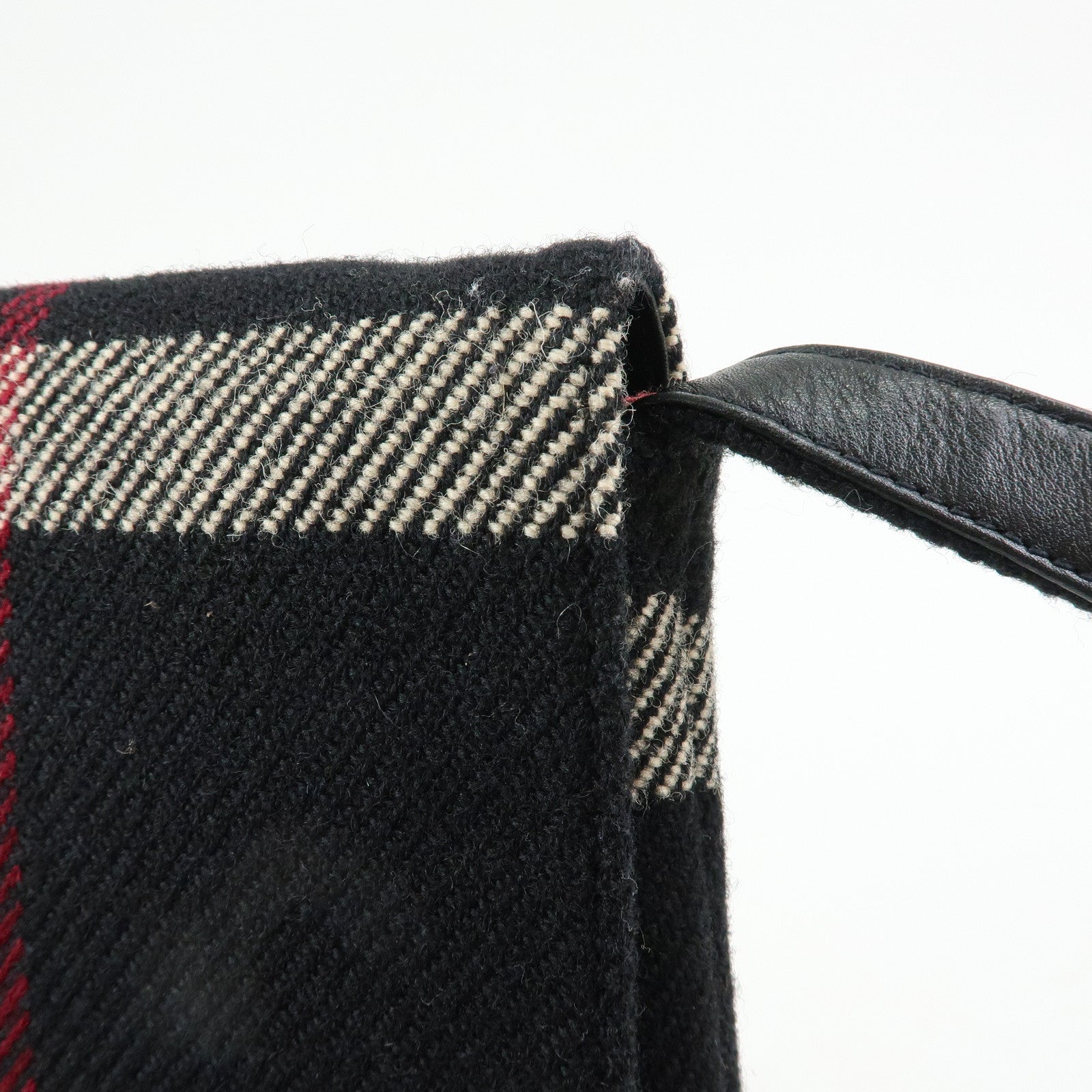 BURBERRY Plaid Wool Leather Shoulder Bag Crossbody Bag Black