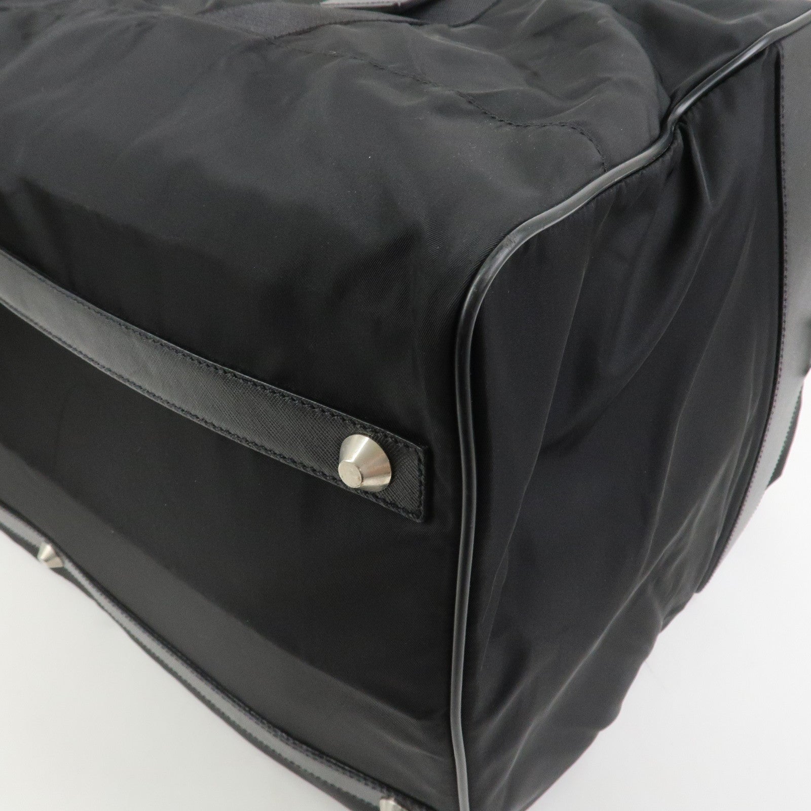 PRADA Triangle Logo Nylon Saffiano Leather Boston Bag Hand Bag