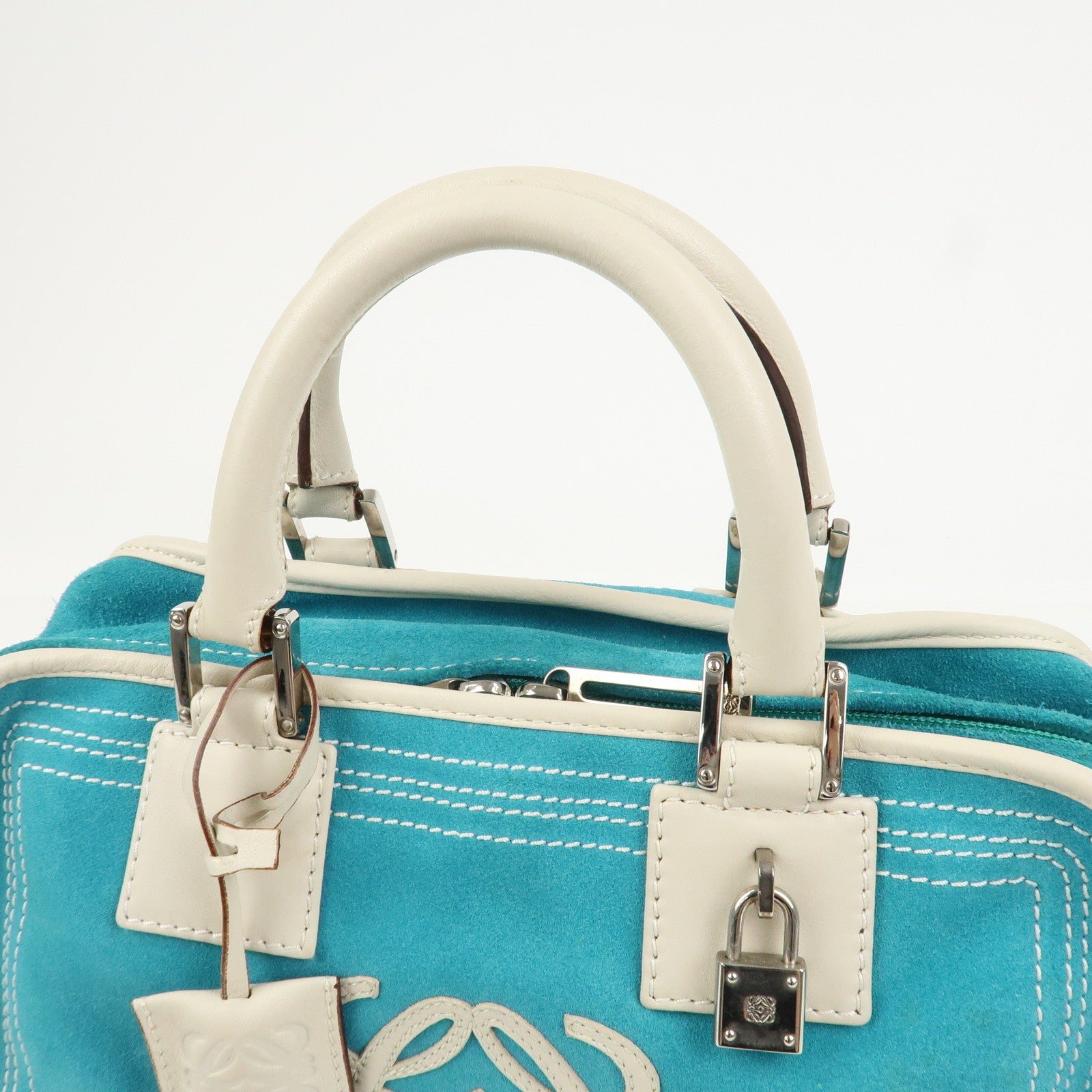 LOEWE Anagram Suede Leather Amazona 28 Hand Bag Blue White