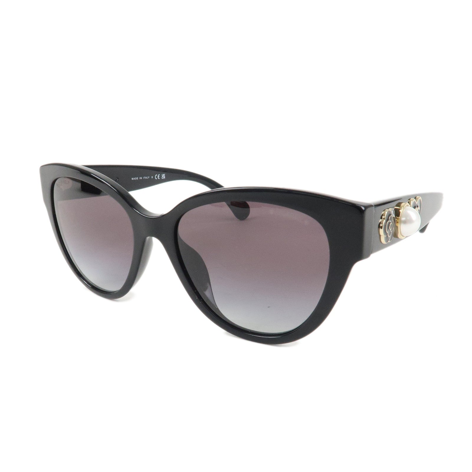 CHANEL Heart Pearl Plastic Sunglasses 56□18 Black Used