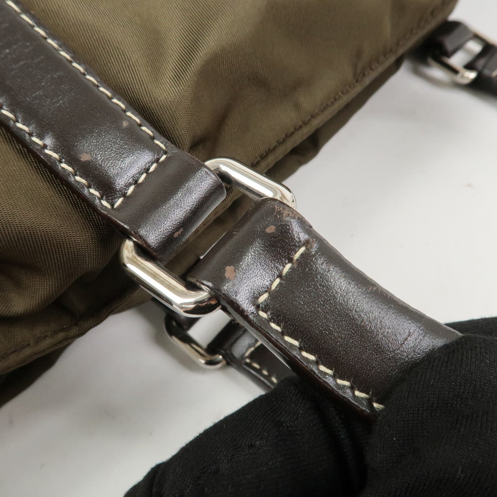 PRADA Triangle Logo Nylon Leather 2Way Hand Bag Shoulder Bag Khaki