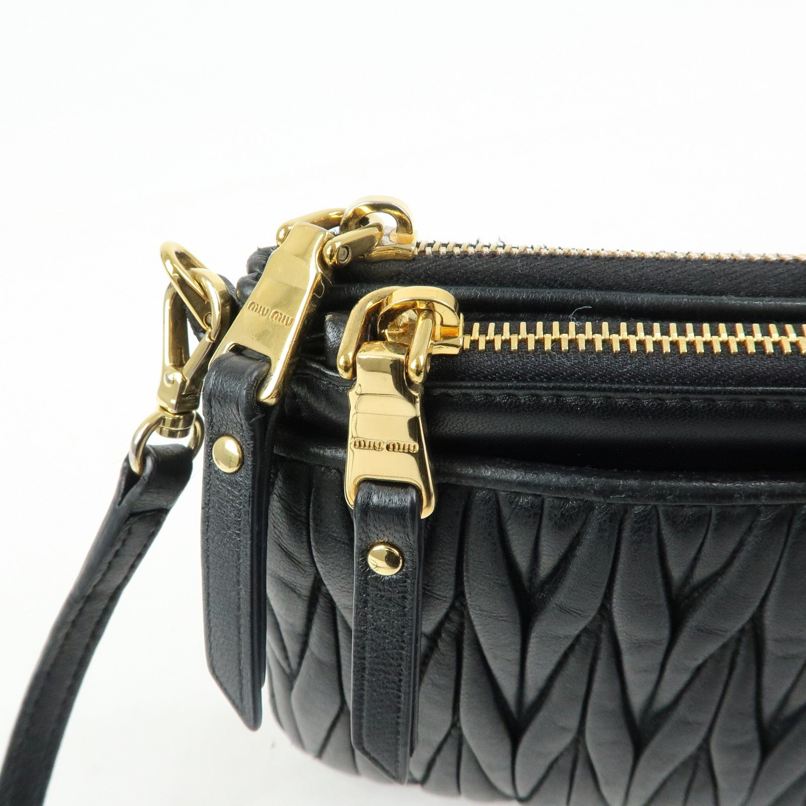 MIU MIU Matelasse Leather Gathered Shoulder Bag Crossbody Bag Black