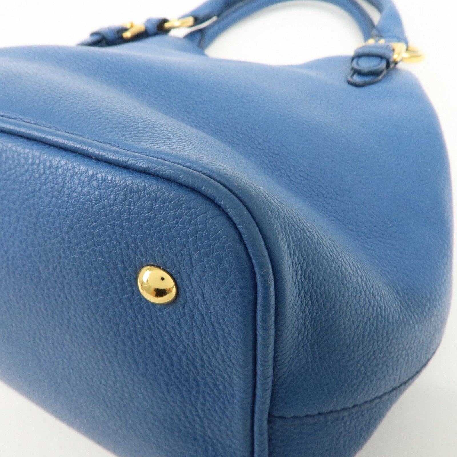 MIU MIU Madras Leather 2Way Shoulder Bag Hand Bag Blue RN0886