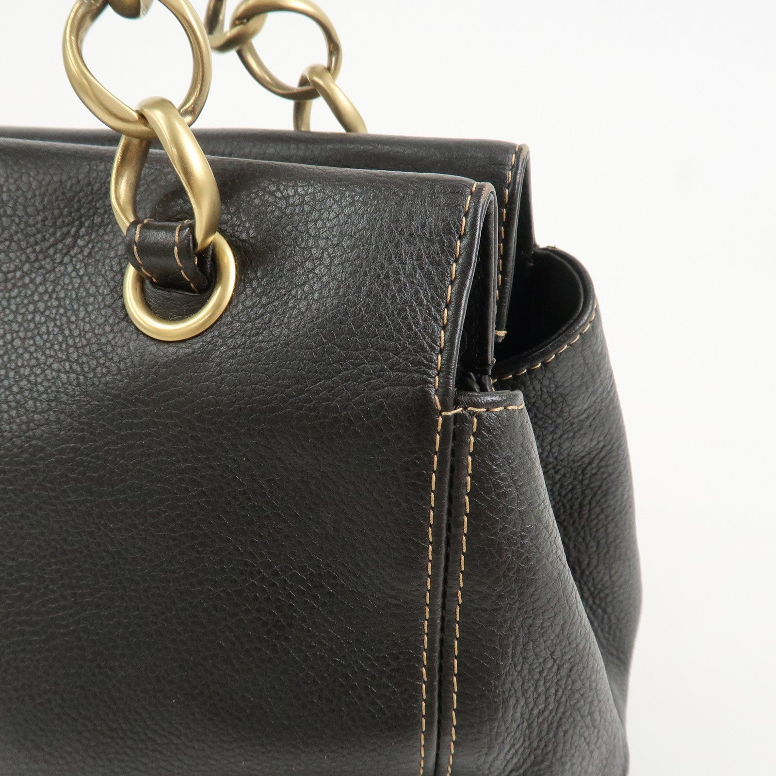 CHANEL COCO Mark Leather Chain Shoulder Bag Hand Bag Dark Brown
