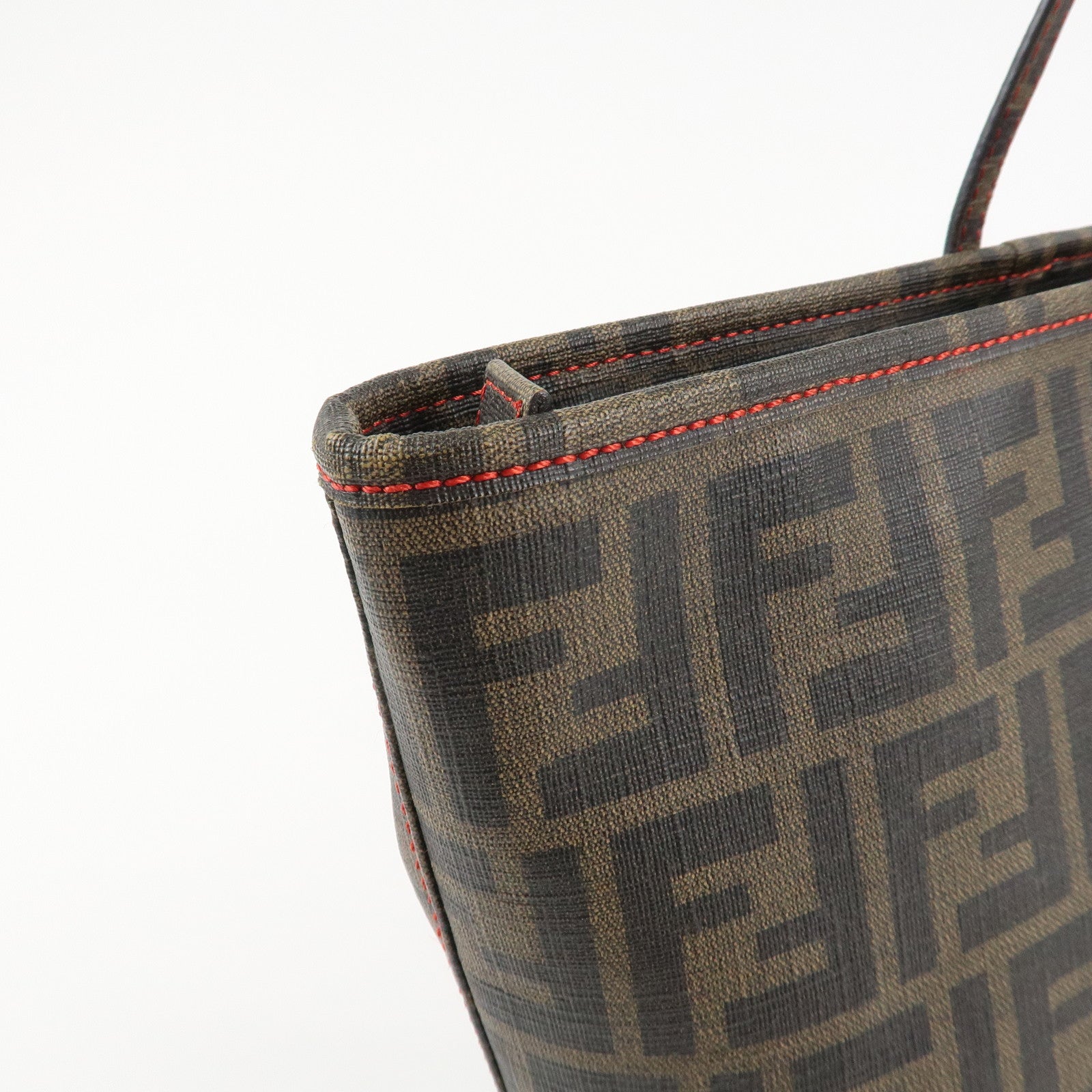 FENDI Zucca Canvas Leather Tote Bag Hand Bag Brown Black 8BH198 Used