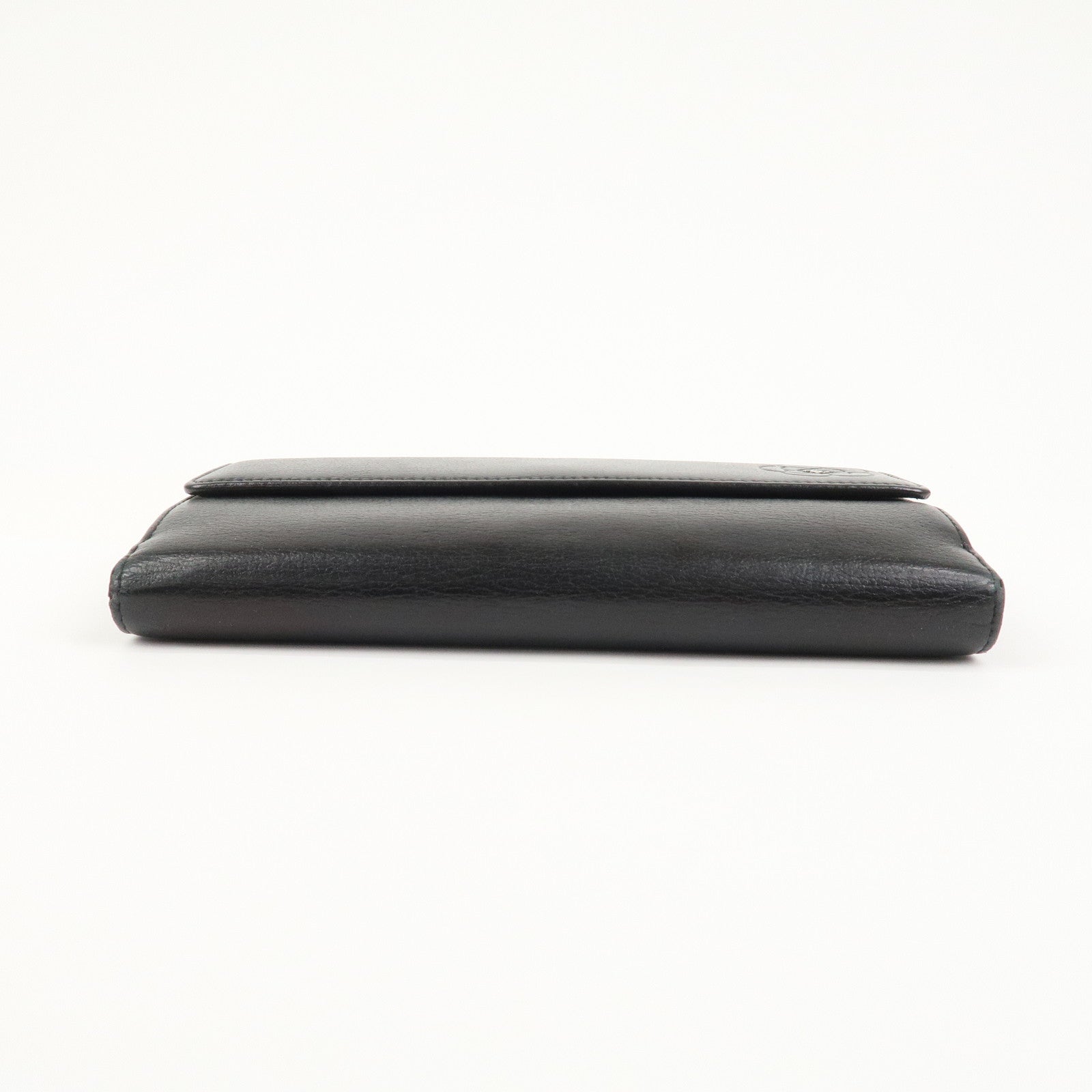 CHANEL Camellia COCO Mark Leather Bi-fold Long Wallet Black
