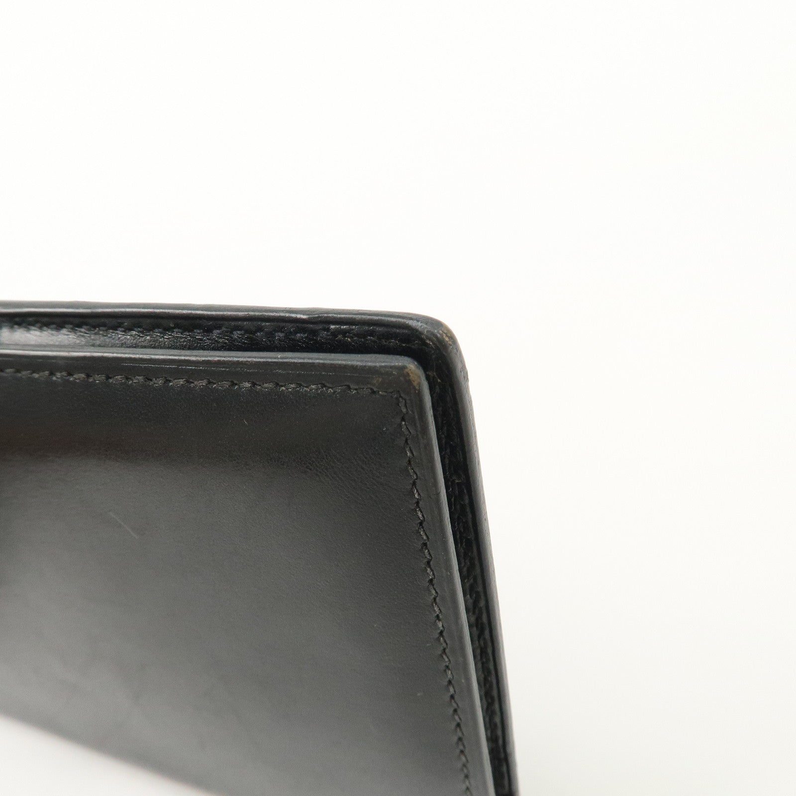 HERMES Bearn Leather Long Wallet H Stamped Black Gold HDW Used