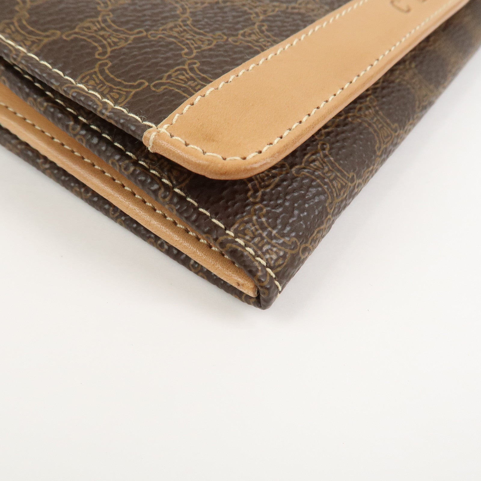 CELINE Macadam PVC Leather Flap Long Wallet Brown Beige