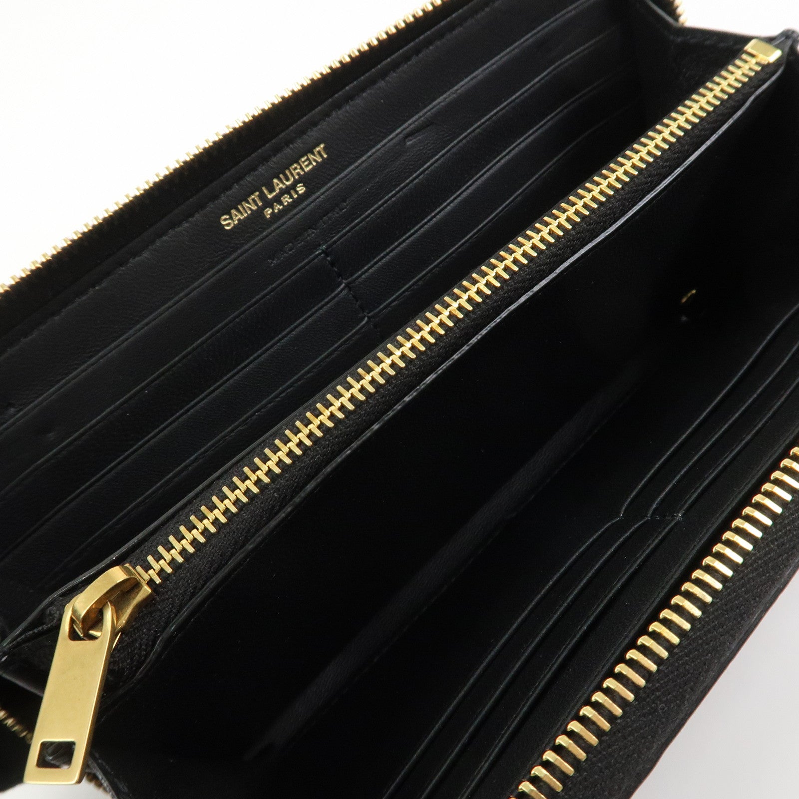 SAINT LAURENT Logo Emboss Leather Zippy Long Wallet Black