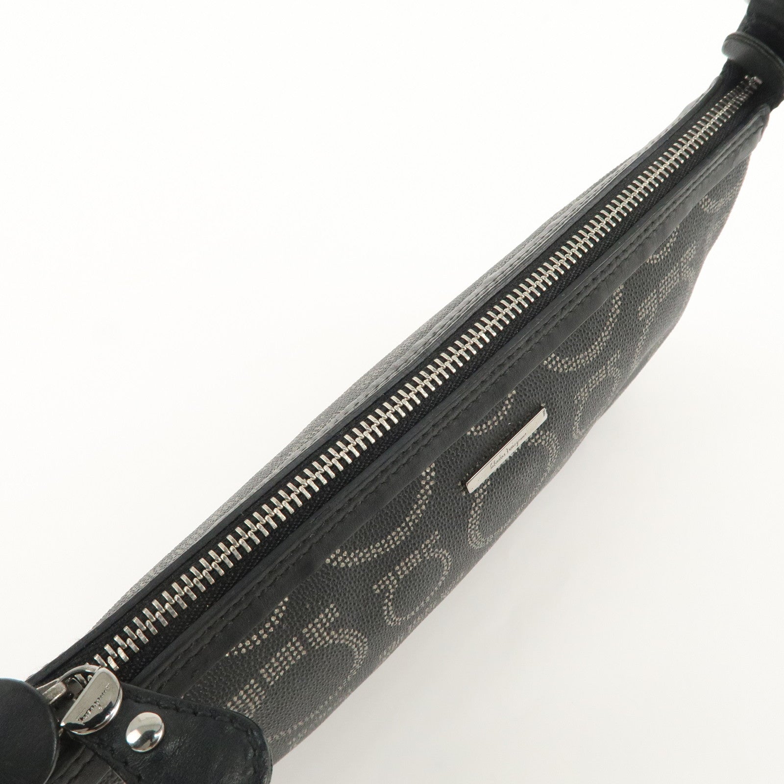 Ferragamo Gancini PVC Accessary Pouch Hand Bag Black