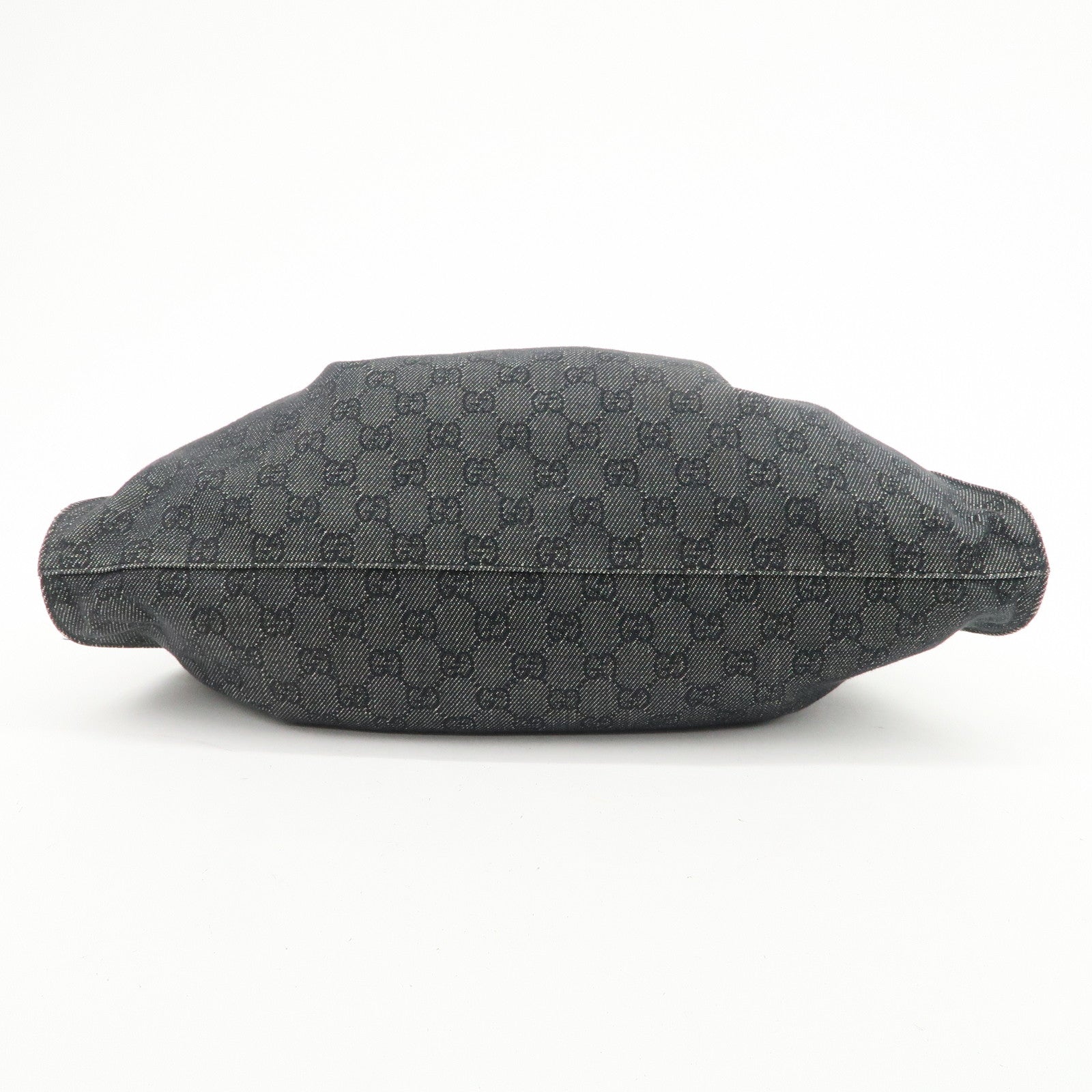 GUCCI GG Monogram Denim Canvas Leather Tote Hand Bag Black 76554