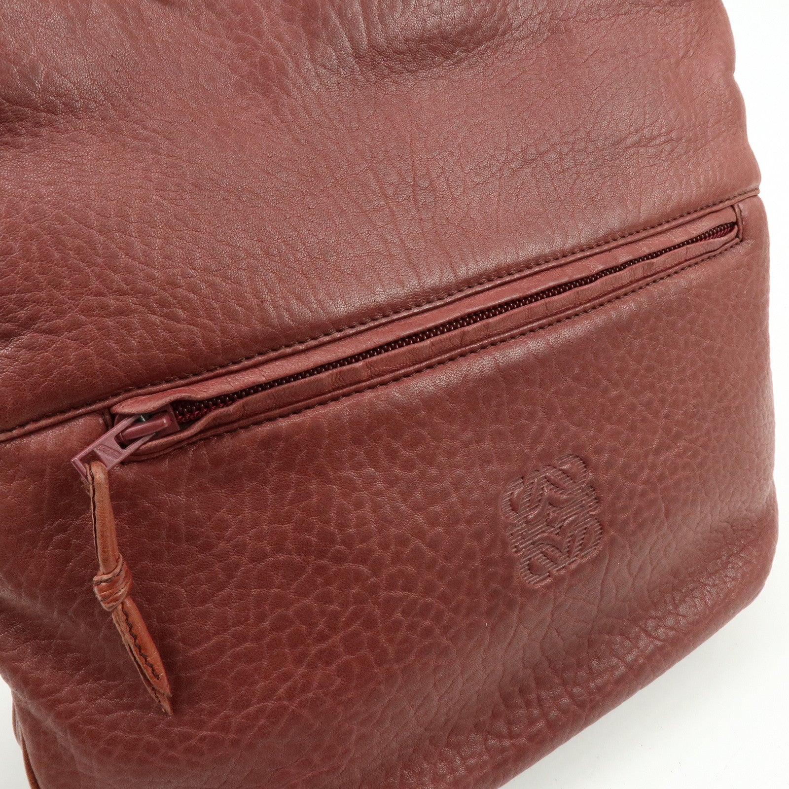 LOEWE Anagram Leather Tote Bag Shoulder Bag Bordeaux