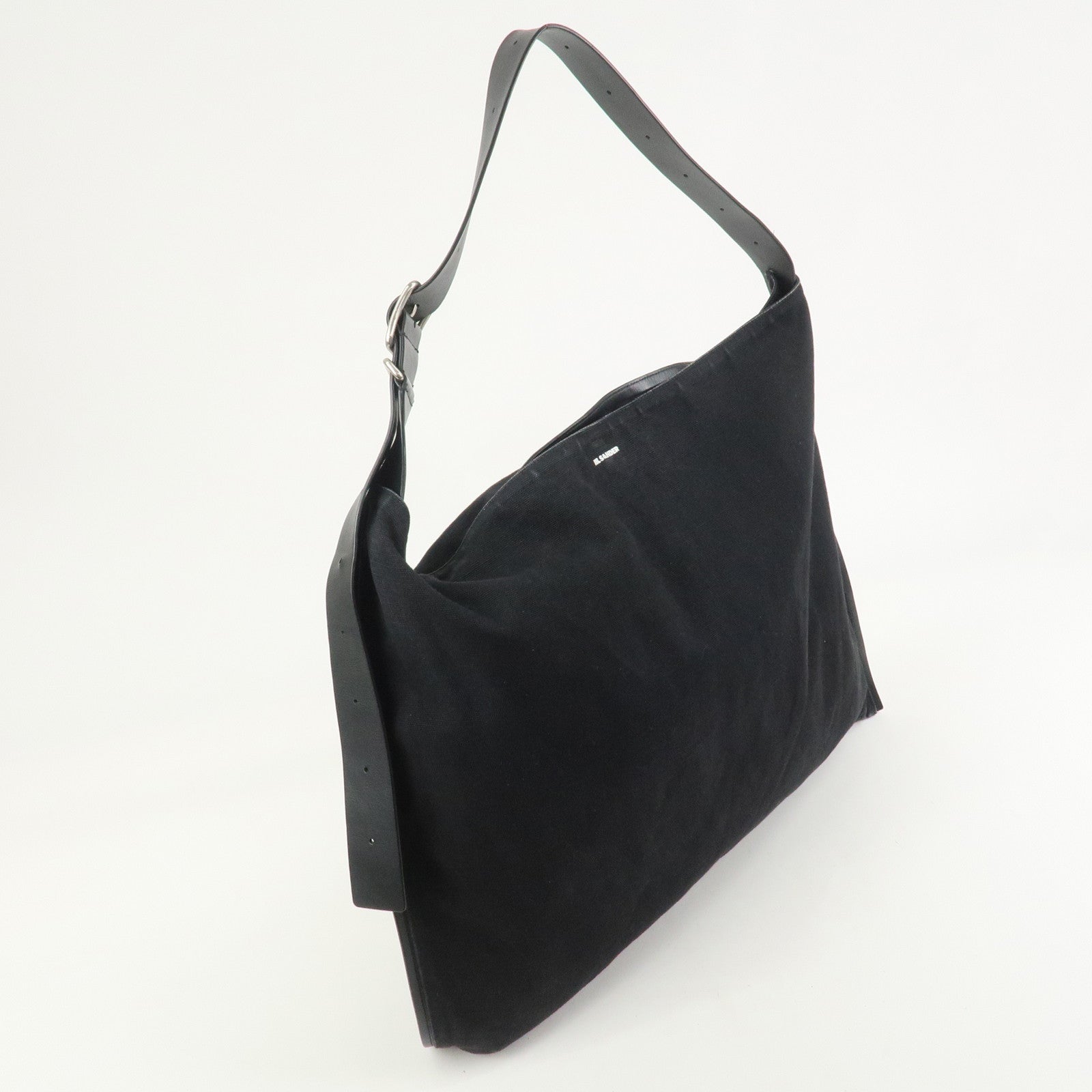 JIL SANDER Canvas Leather Shoulder Bag Crossbody Bag Black