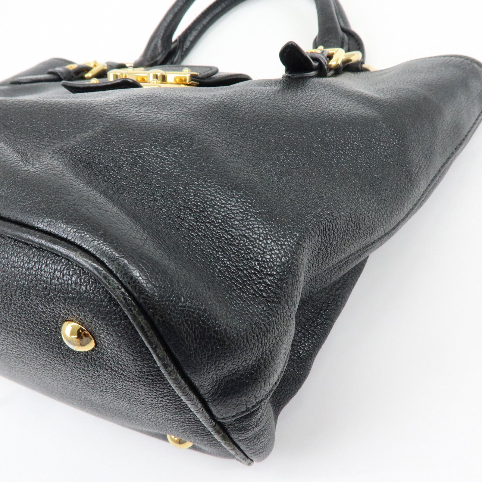 MIU MIU Logo Madras Leather Hand Bag Tote Bag Black