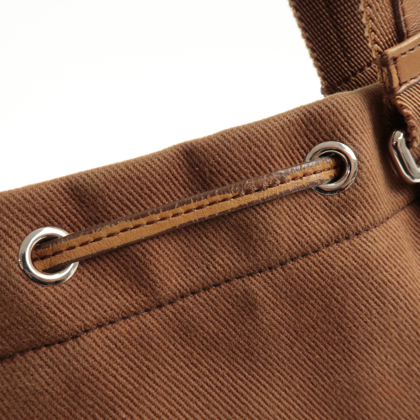 SAINT LAURENT Kahara Leather Canvas Velour Tote Bag Brown Used