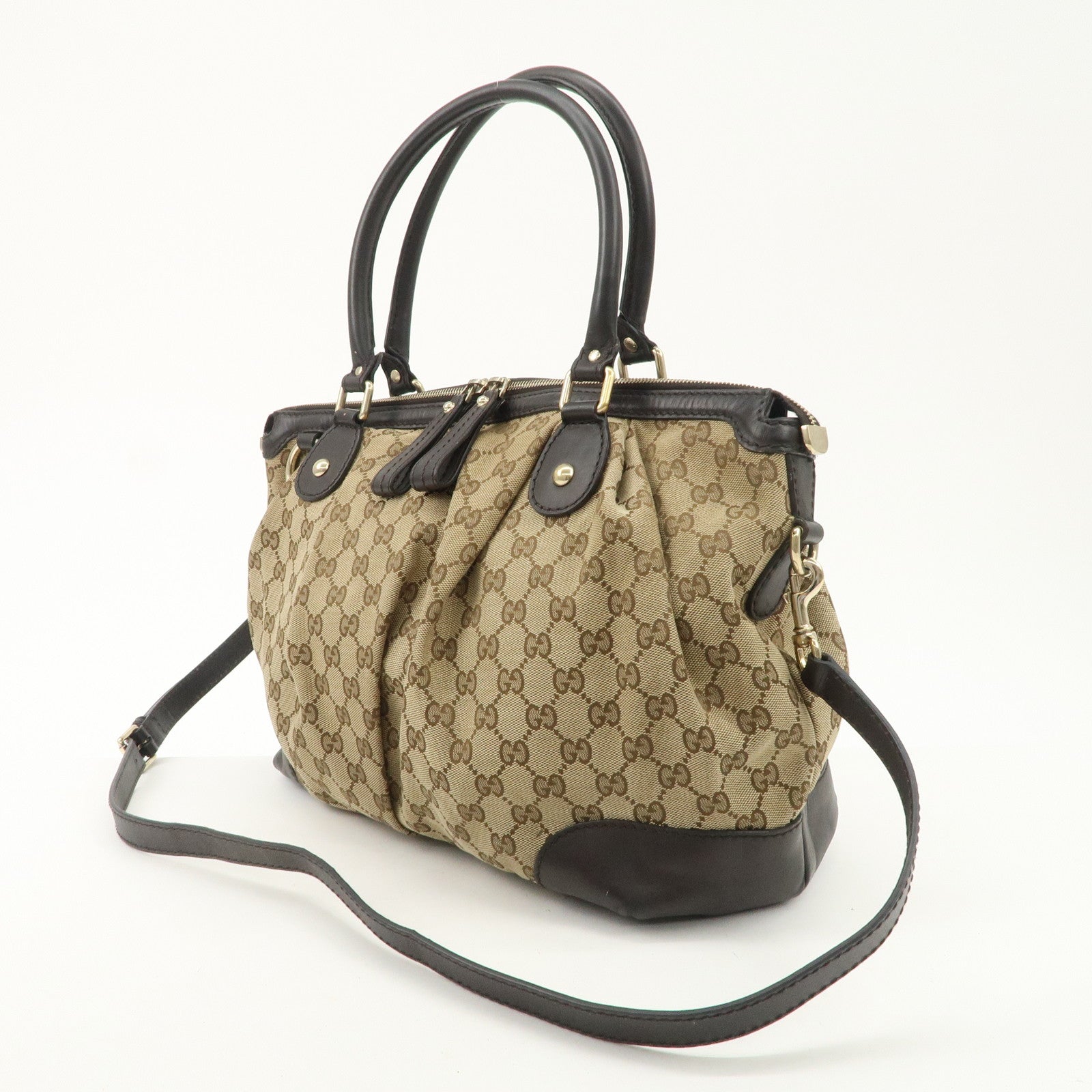 GUCCI Sukey GG Canvas Leather 2Way Tote Bag Beige Dark Brown 285730 Used